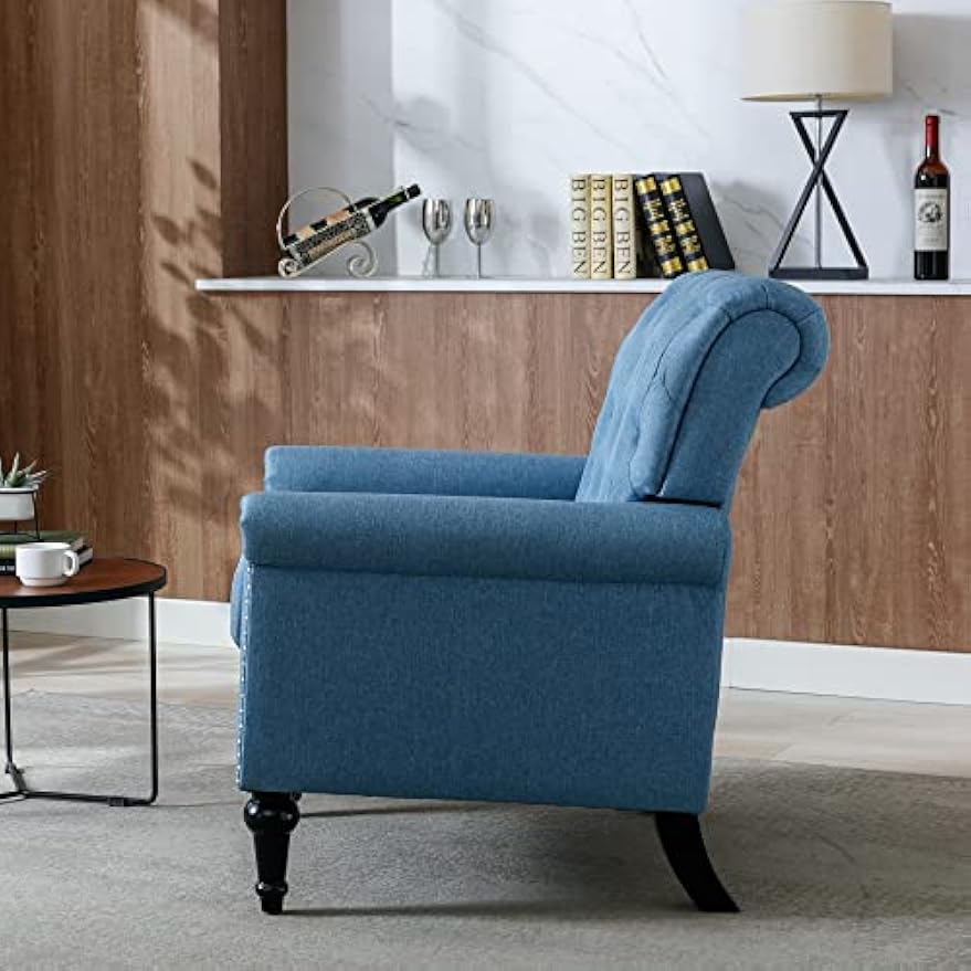 Upholstered Accent Chairs,Mid Century Armchair Sofa Chairs,Comfy Living Room Chair,Button Tufted Reading Chair for Living Room, Bedroom,Study (2, Blue)