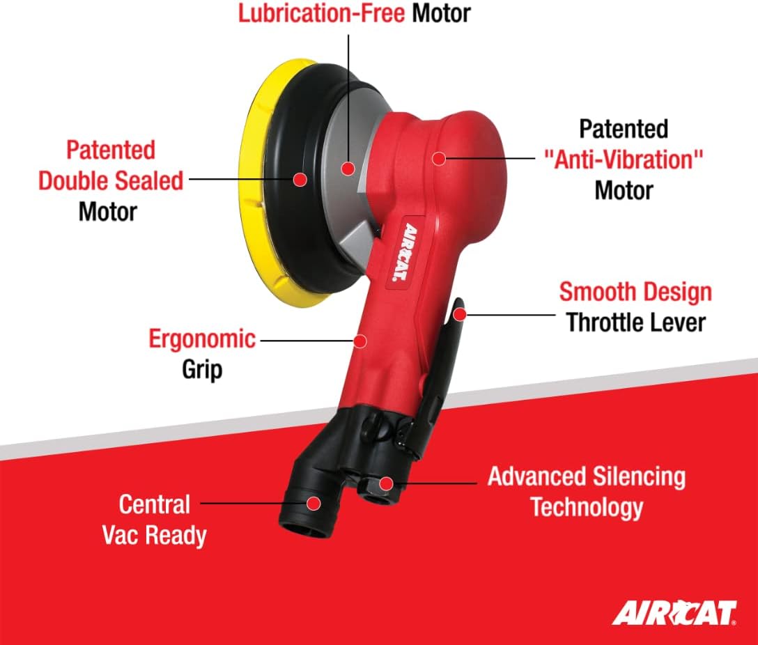 AIRCAT Pneumatic Tools 6700-6GCV: Central Vac Geared Planetary Motion Sander 900 RPM