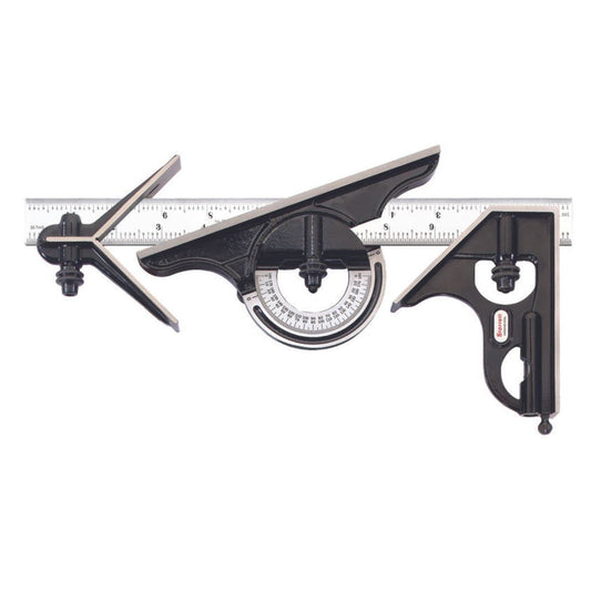 Starrett Combination Set with Square, Center and Reversible Protractor Head and Blade - 12" Blade Length, Forged and Hardened Steel, 16R Graduation Type - C434-12-16R