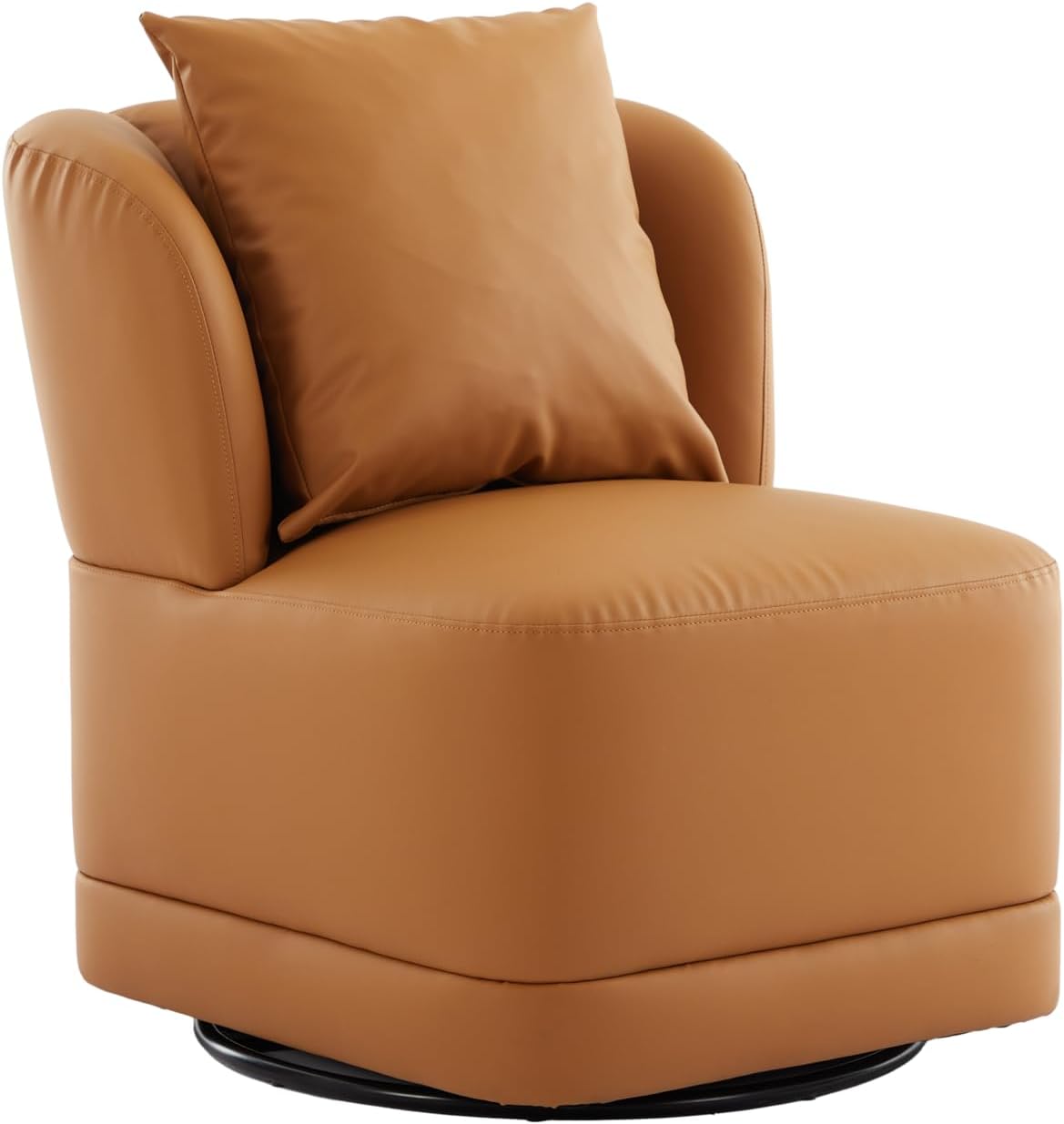 Swivel Accent Chair for Living Room,360° Rotating Barrel Chair with Square Back Pillow,Boucle Swivel Chair,Modern Linen Fabric Recliner for Adults,Cream White