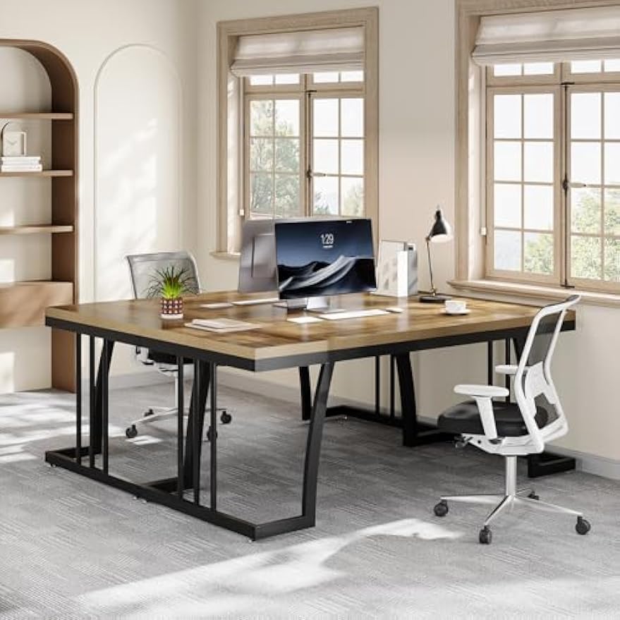 Tribesigns 63" Executive Desk, Large Office Computer Desk with Thick Wooden Desktop & Sturdy Metal Frame, Modern Simple Business Workstation Writing Study Table for Home Office, Rustic Brown & Black