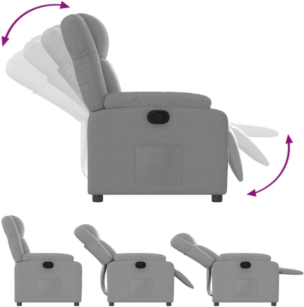 vidaXL Adjustable Wingback Recliner Chair - Light Gray Fabric, Manual Recline, Foam Padding, Lounge Armchair for Living Room, Elderly Support