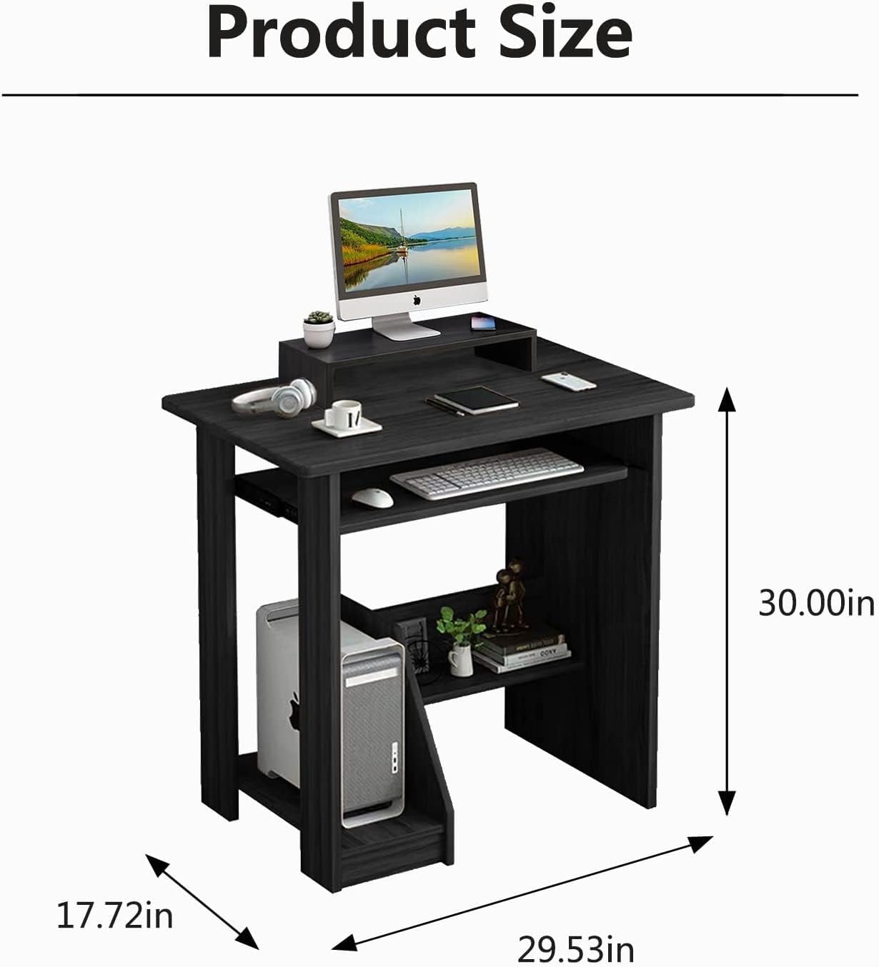 ALISENED Computer Desk with Storage Shelves, 29.5''Home Office Desk with Monitor Stand, Small Writing Desk Table with Keyboard Tray,Study Table with CPU Stand for Small Spaces Save Space