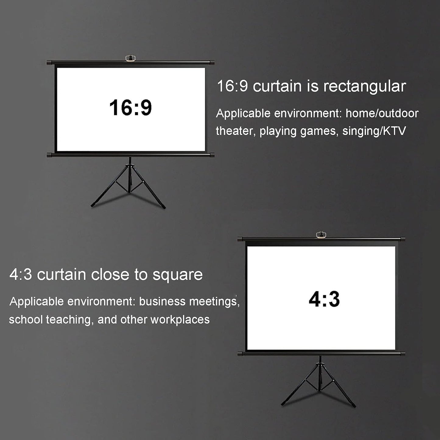 4:3/16:9 HD Projector Screen with Stand, Outdoor Indoor Foldable Projection Movie Screen, Wrinkle-Free Design Projection Screen for Home Theater Presentation Conference (100inch 16:9