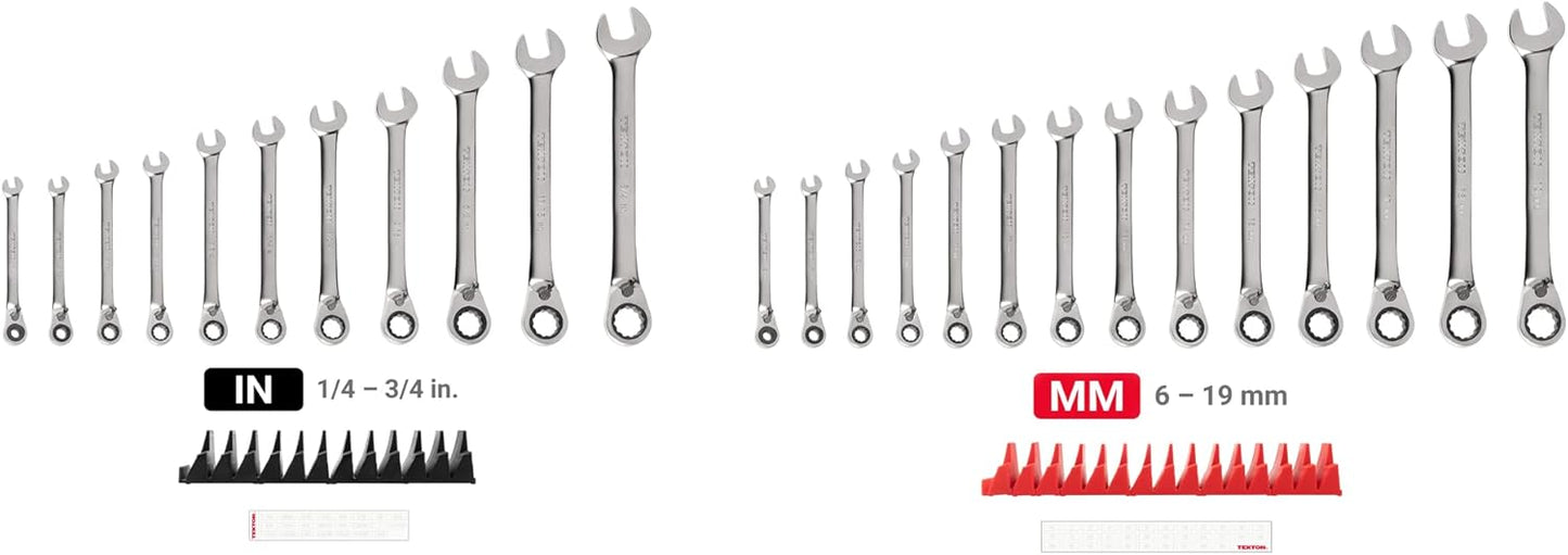 TEKTON Reversible 12-Point Ratcheting Combination Wrench Set with Modular Organizers, 25-Piece (1/4-3/4 in., 6-19 mm) | WRC94304