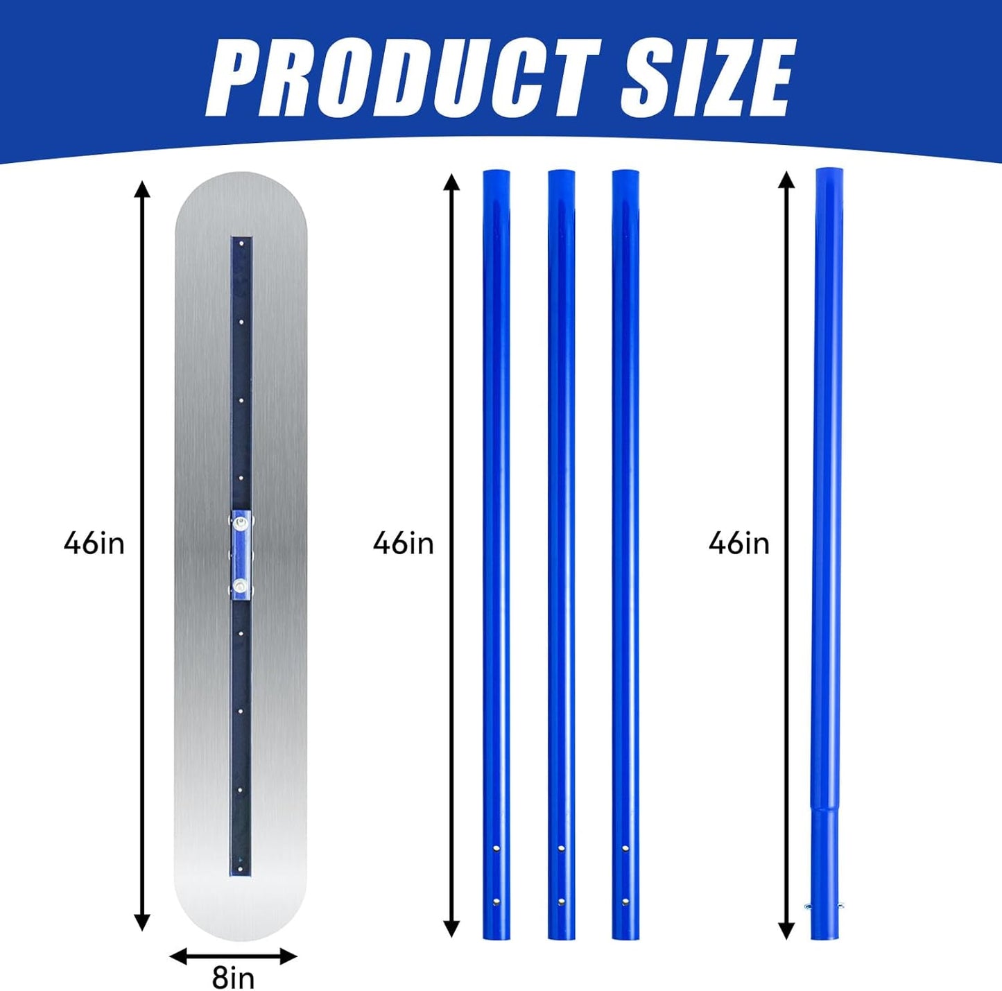 Stainless Steel Concrete Float - 46 x 8" Bull Float Concrete Finishing Tools Kit With 4 x 3.8 Feet Float Handle Concrete Surface Smoothing Tool