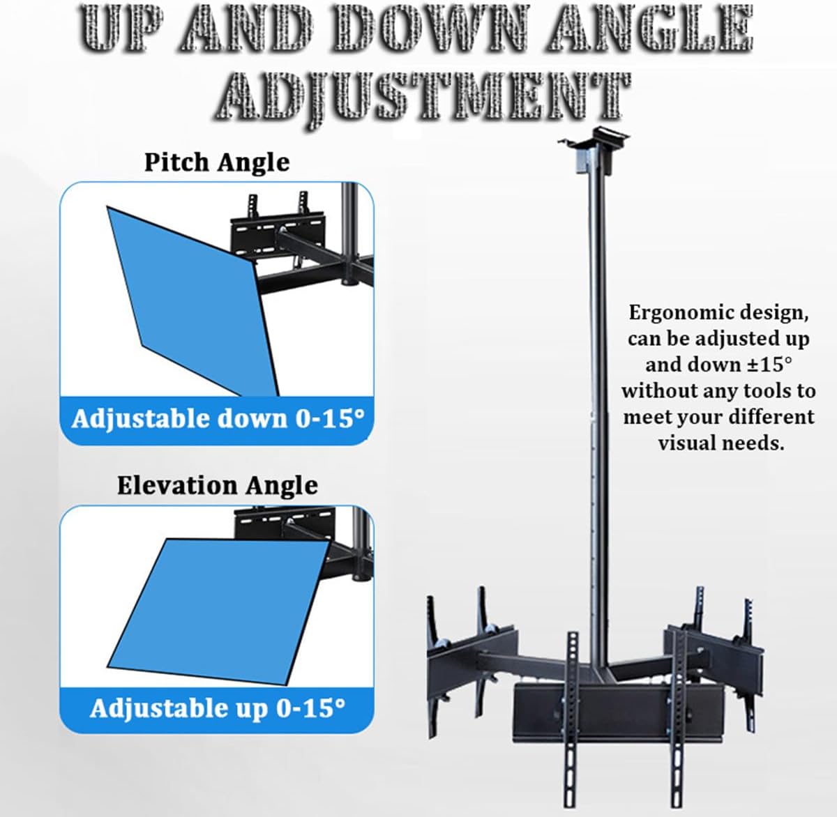 Adjustable Ceiling TV Bracket fits Most 32-75 inch TVs, 3-Sided Ceiling TV Bracket Telescopic Range 1.2-2 Meters, Suitable for Stations, airports, supermarkets