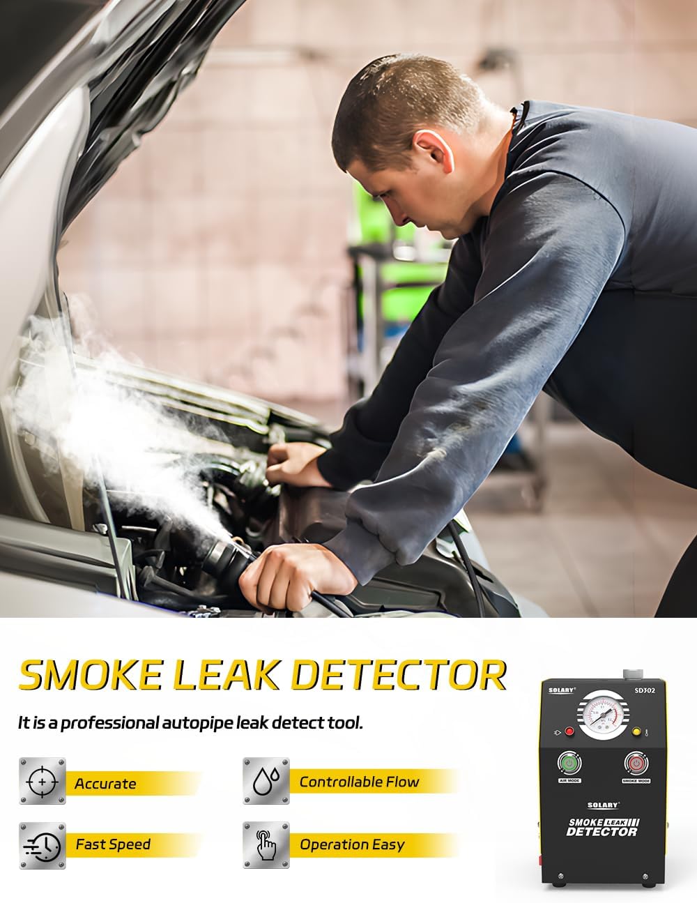 Solary Smoke Machine for Car - DC 12V EVAP Automotive Smoke Tester for Vacuum Leaks