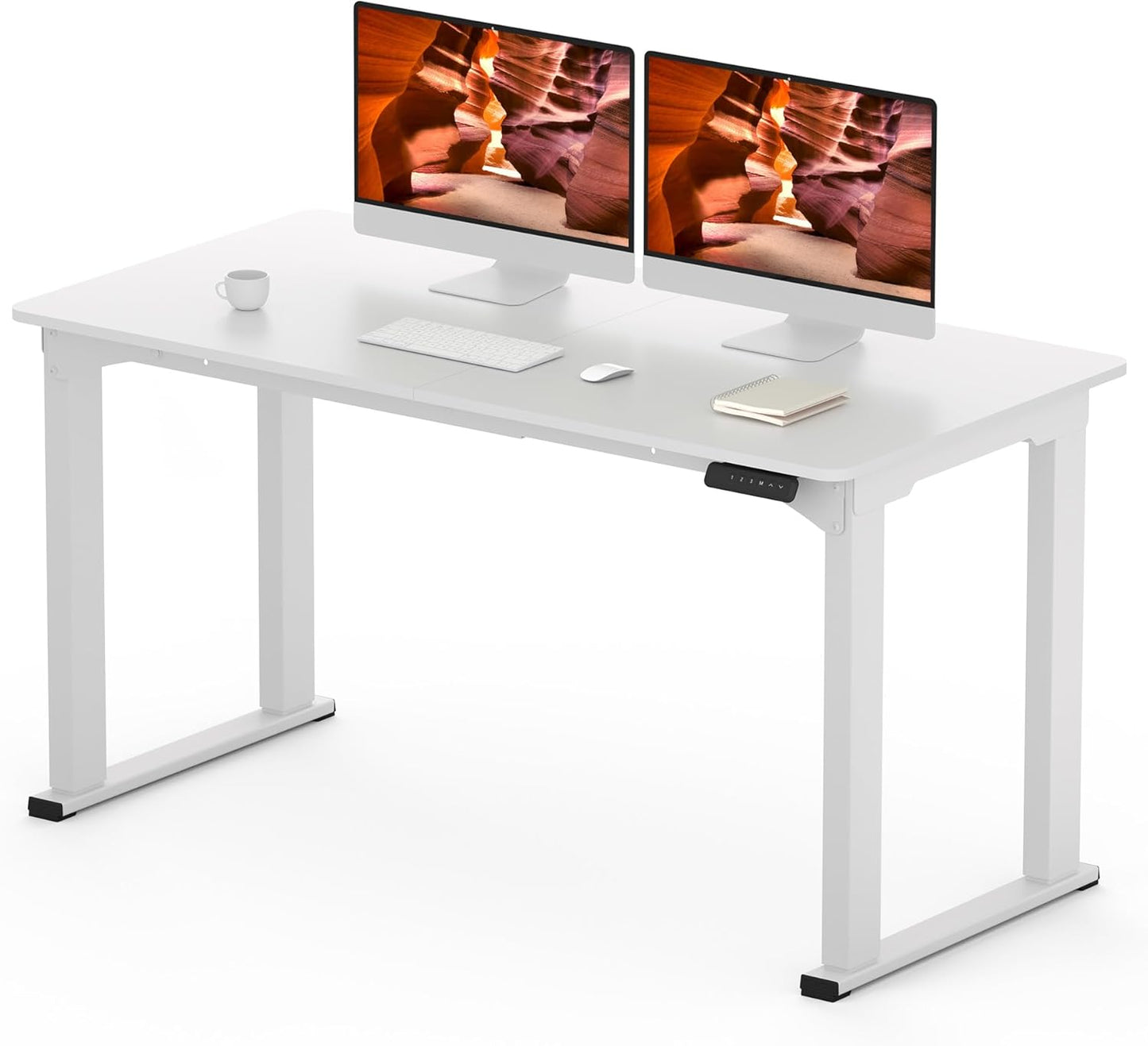 4 Legs Standing Desk, Large 71x31 Inches Electric Adjustable Height Desks with Splice Board, Stand Up Desk Home Office, White