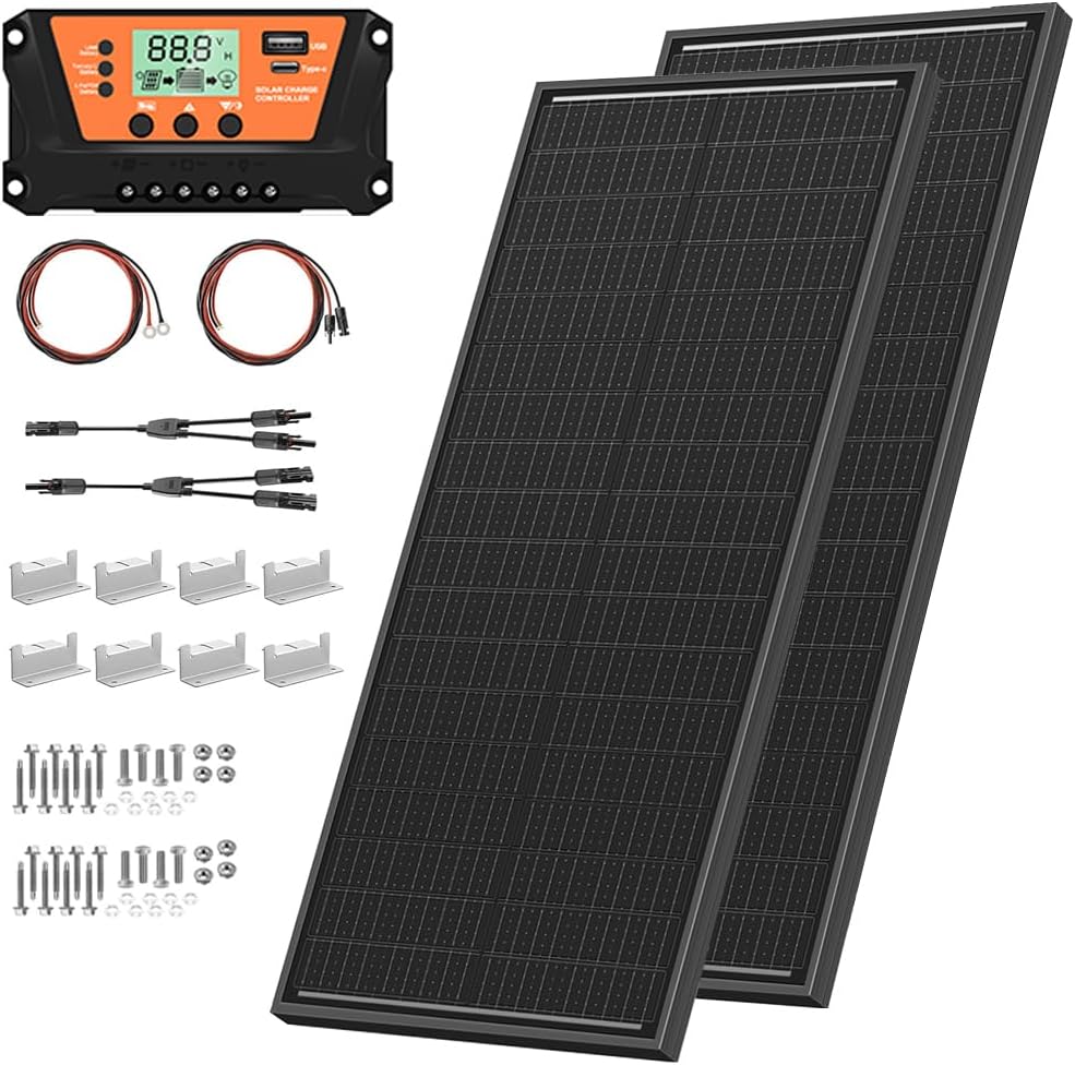100 Watt Solar Panel Kit 100 Watt 12 Volt Monocrystalline Solar Panels 10A Solar Charge Controller, Solar Cables, Z-Mounting Bracket for RV Rooftop Marine Boat Trailer Camping Off-Grid Application