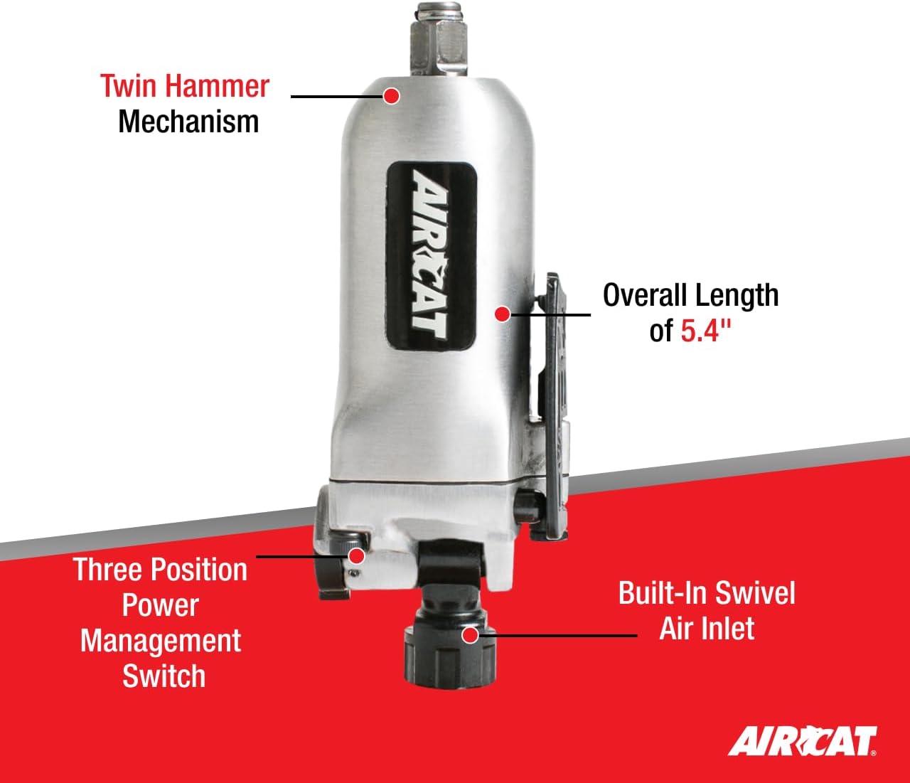 AIRCAT Pneumatic Tools 1320: 3/8-Inch Butterfly Impact Wrench with Built-In Air Inlet 100 ft-lbs of Torque
