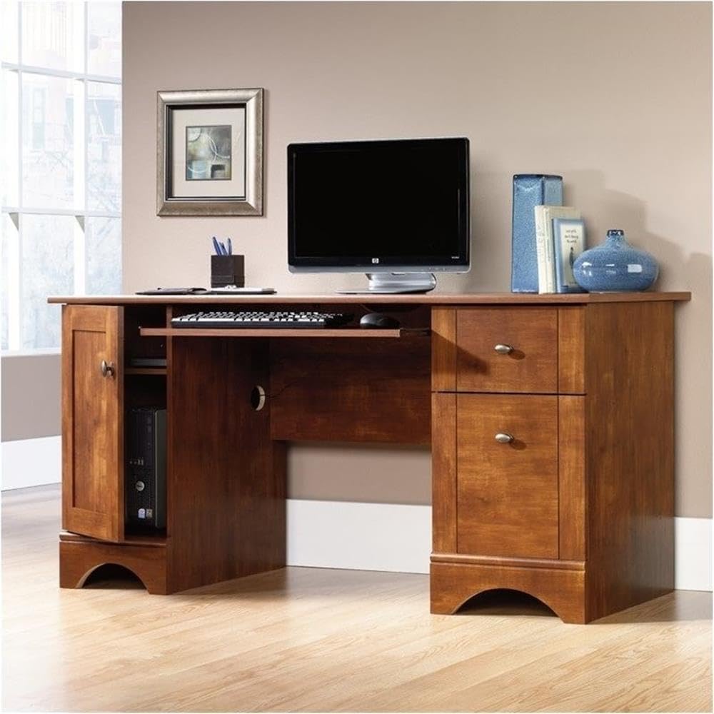 BOWERY HILL Wood Home Office Computer Desk with Tower Drawer in Brushed Maple