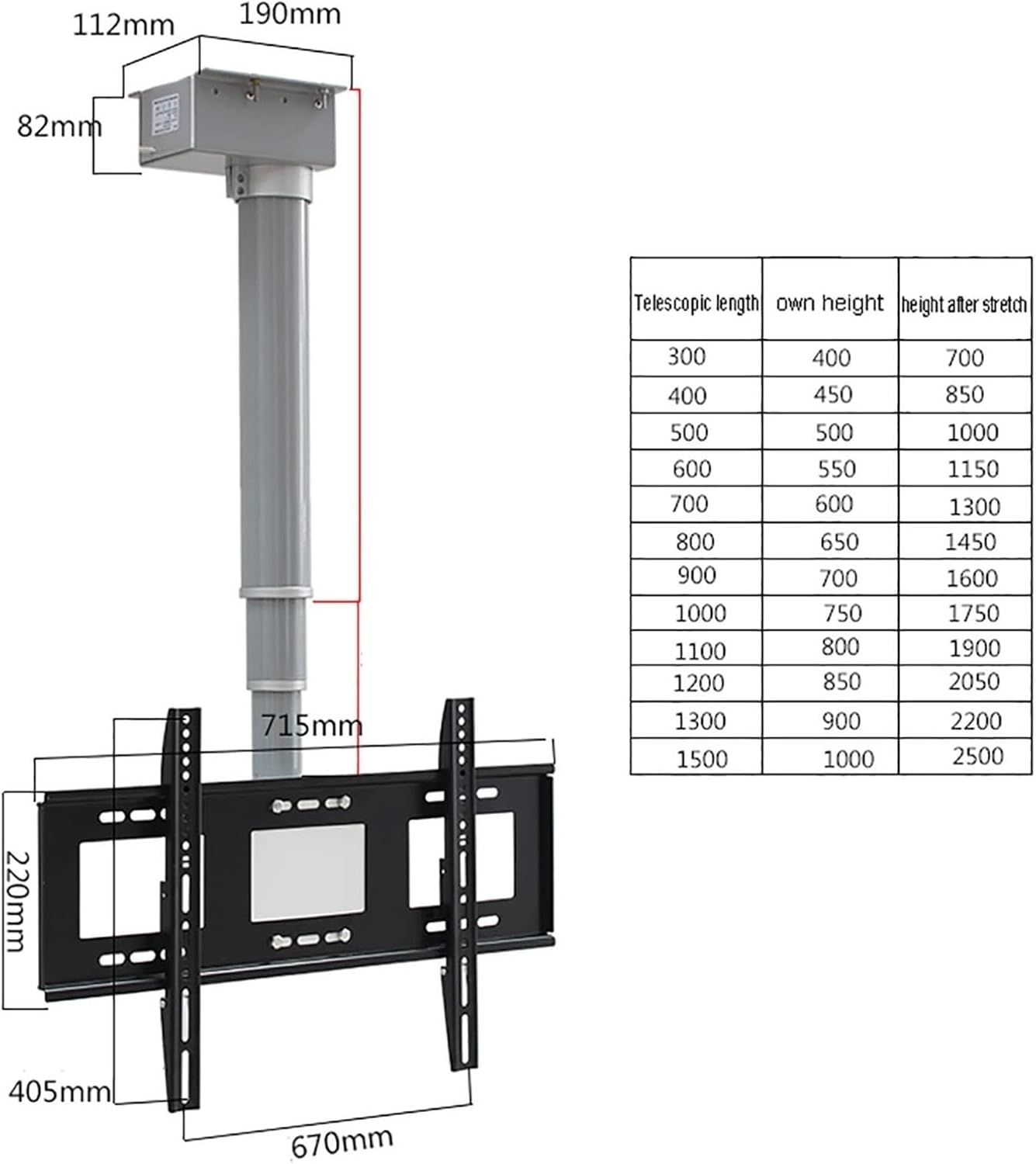 Universal TV Stand, Height Adjustable TV Stand and Wall Mount Motorized Tv Mount - Motorized Ceiling TV Mount, with Remote Control, Fits 26-70 Inch Low Profile TVs,50cm