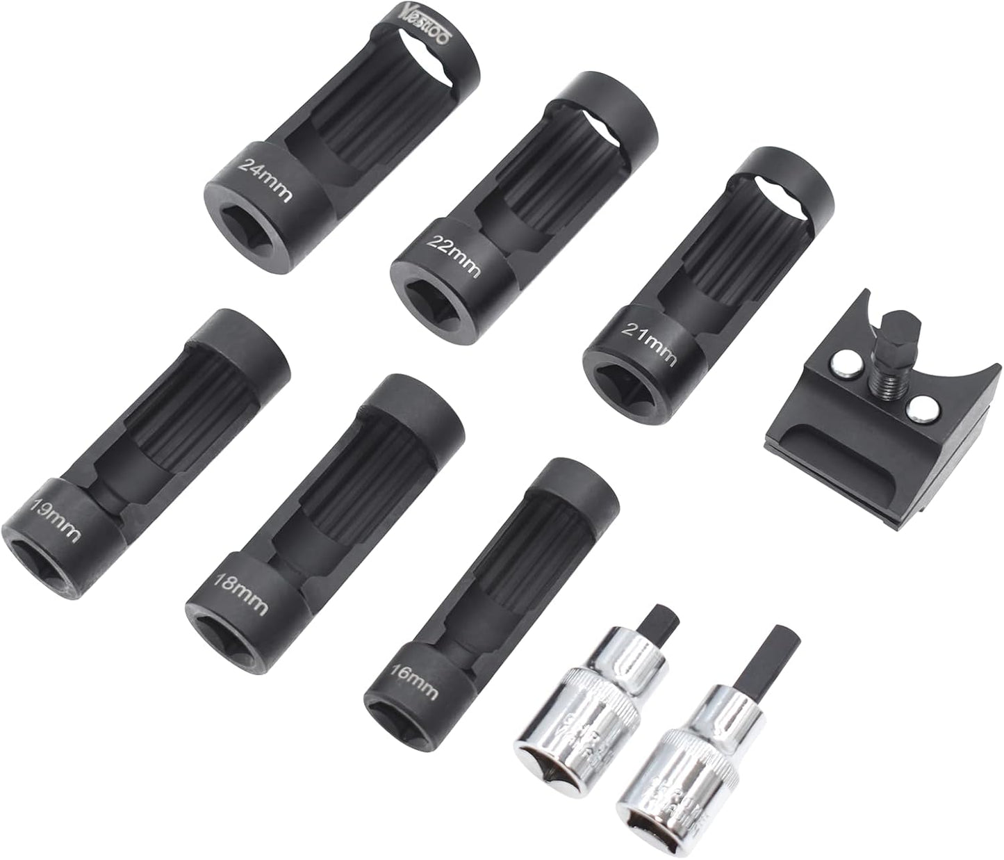 9pcs Strut Nut Socket 16mm 18mm 19mm 21mm 22mm 24mm with 12 Point 1/2" Drive, Suspension Strut Spreader Socket Tool Kit Shock Absorber Tool Suspension Strut Split Hub/Knuckle Spreader Tool