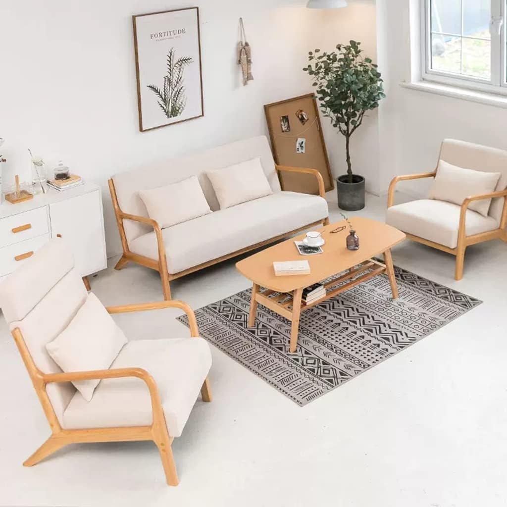 BTZHY Recliner Chair,Leisure Chair Solid Wood Armrest Accent Chair Fabric Upholstered Wooden Lounge Chair Modern Living Room Chairs Arm Chair Reading Chair Comfy Linen Fabric Bedroom Chair