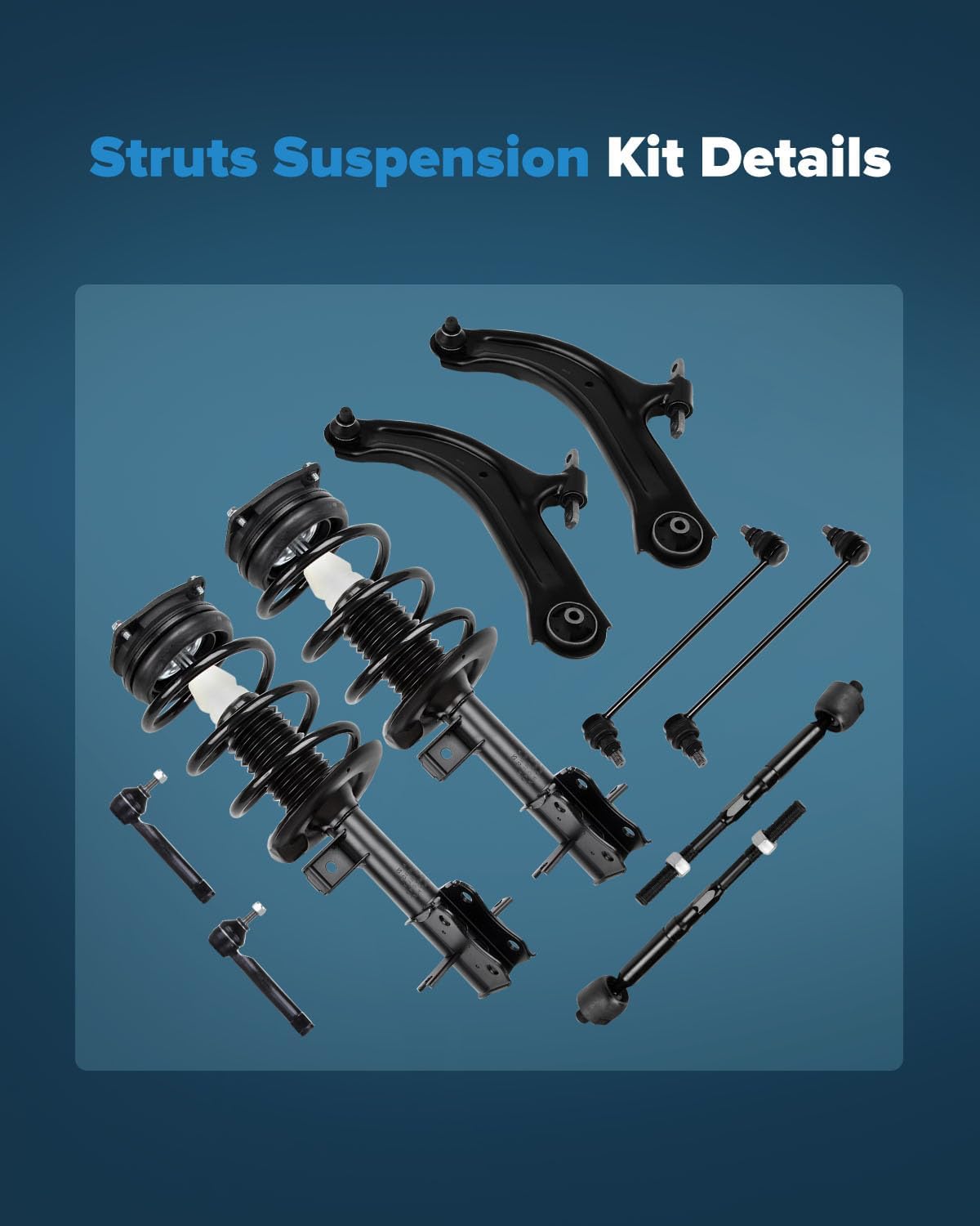 Struts 2007-2012 for Nissan Sentra Front struts suspension kit 10pck, Front complete strut Stabilizer Bar Link Control Arm and Ball 172379