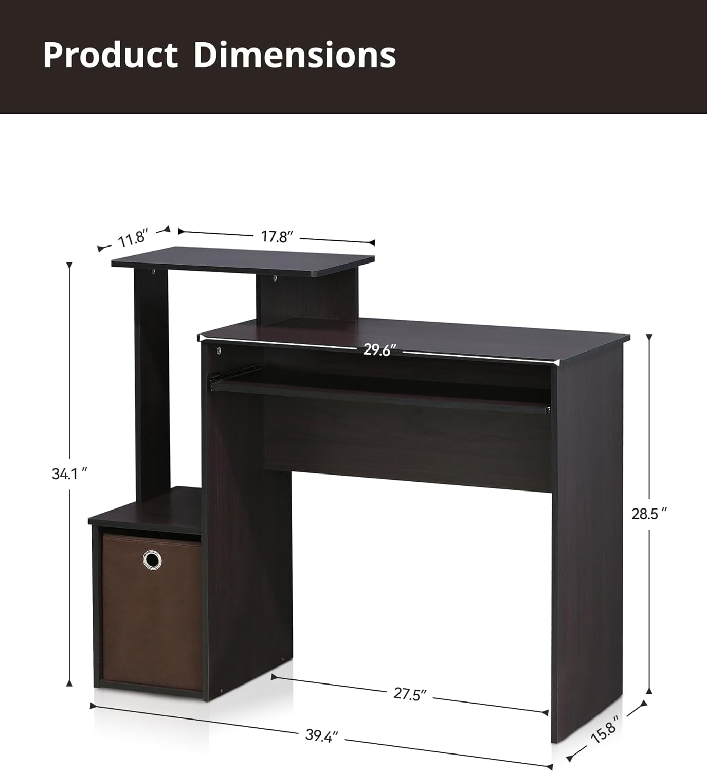 Small Computer Desk for Bedroom, Home Office Desk with Drawers Storage Shelves for Living Room Study Bedroom, Dark Walnut/Brown
