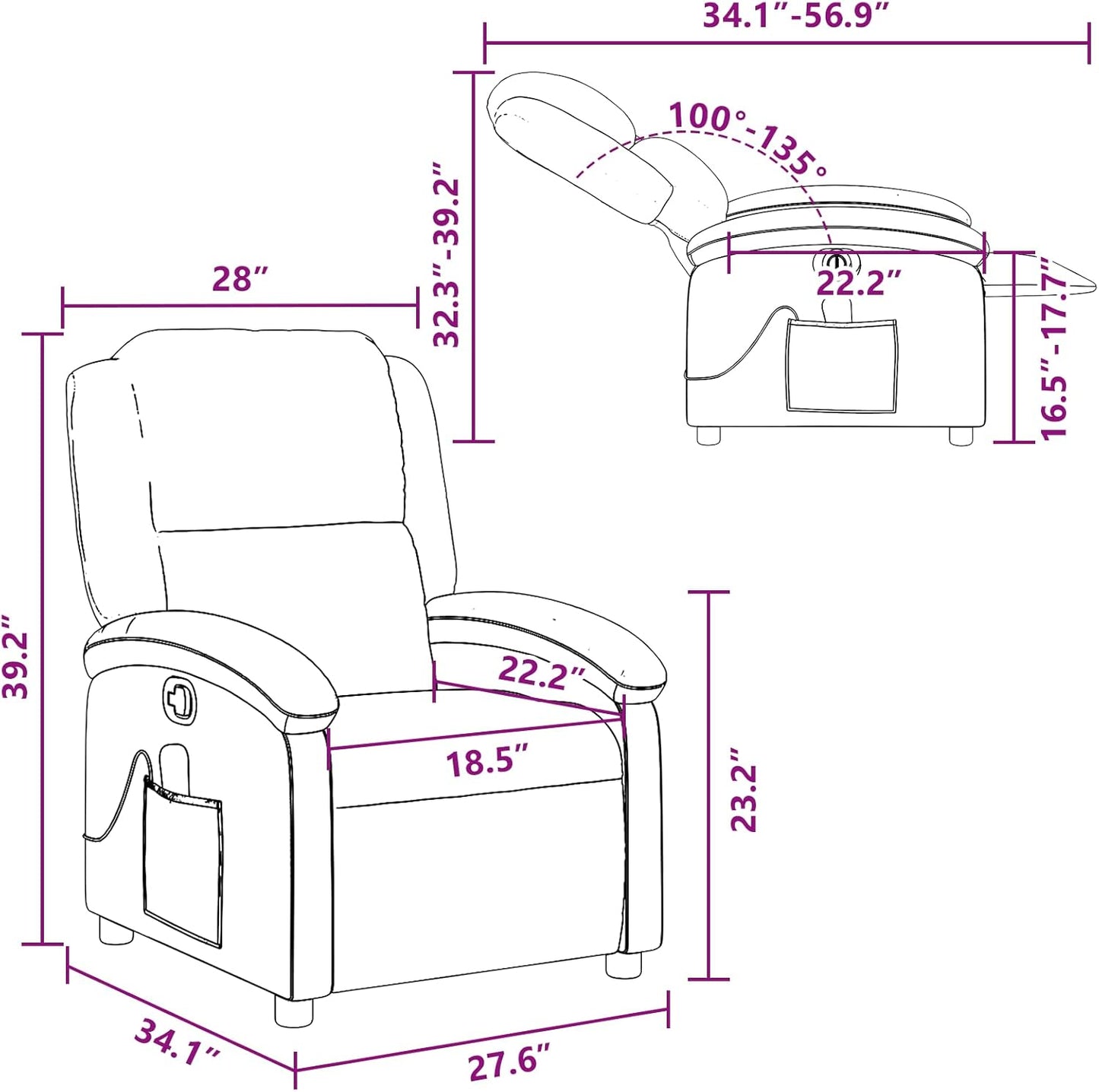 vidaXL Massage Recliner Chair for Living Room, Adjustable Recliner with 6-Point Vibration Massage, Home Theater Seating with Padded Seat Backrest & Side Pocket, Dark Green Velvet