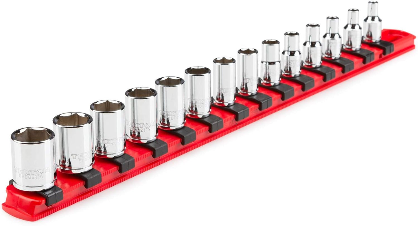 TEKTON 1/4 Inch Drive 6-Point Socket Set with Rails and Trays, 50-Piece (5/32-9/16 in., 4-15 mm) | SHD90215