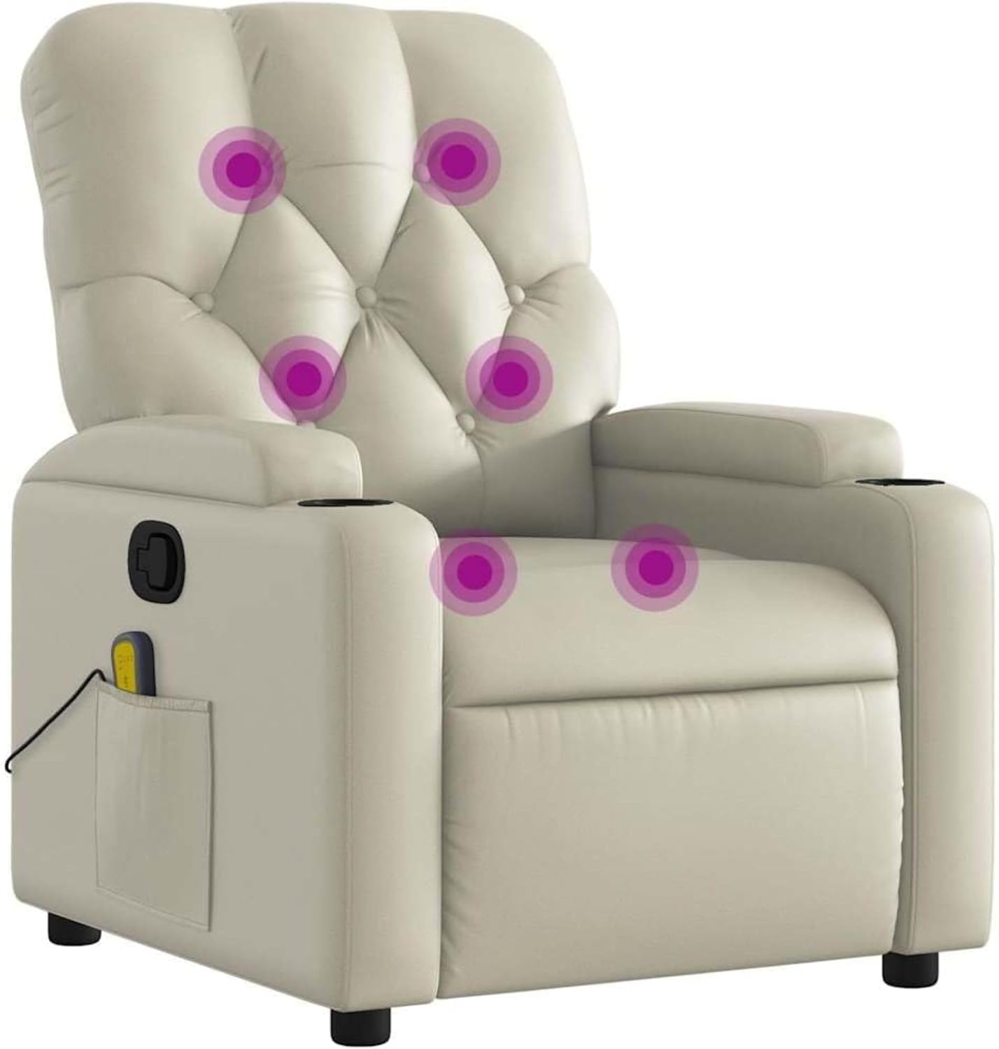 vidaXL Leather Massage Recliner Chair for Living Room, Home Theater, 6-Point Vibration Massage, Adjustable Back & Footrest, Cup Holders, Black