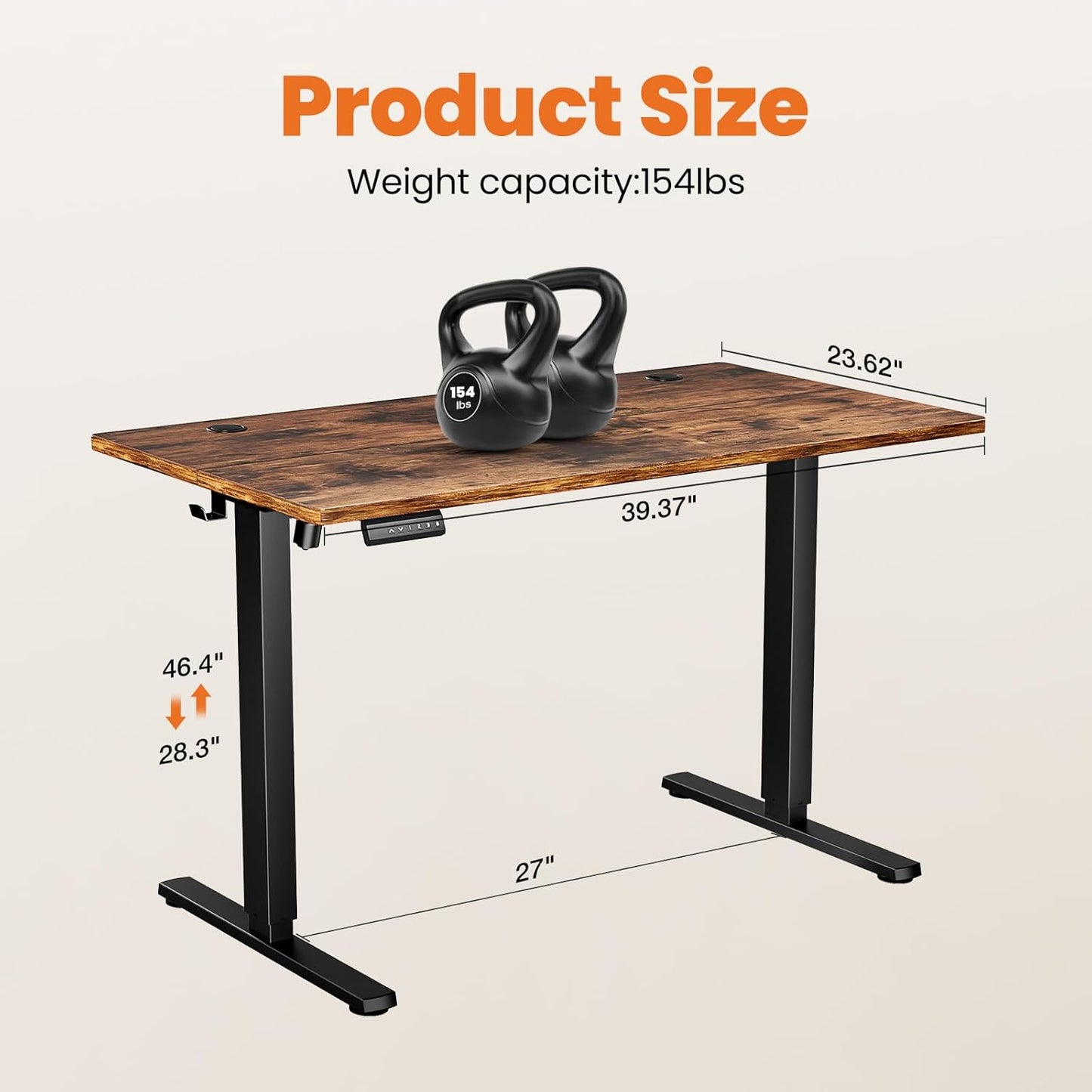 Sweetcrispy Standing Desk - 40 in Electric Standing Desk with Whole-Piece Desktop Board, Height Adjustable Stand Up Desk for Home Office, Sit Stand Computer Rising Desk, Rustic Brown(2 Packages)