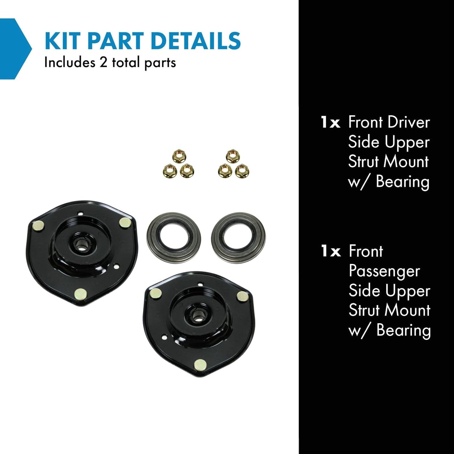 TRQ Front Upper Shock Strut Mount Kit Plate Bearing Pair Set of 2 for Camry ES300
