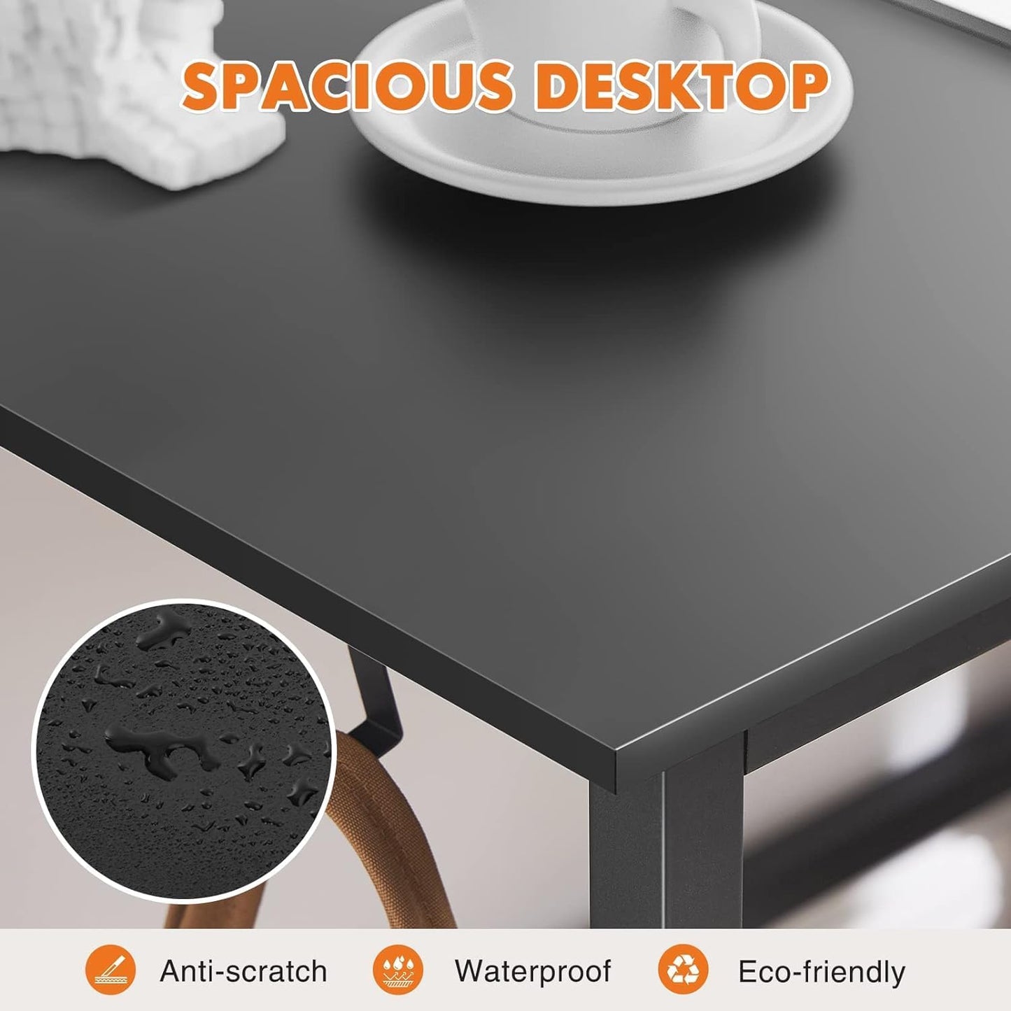 Sweetcrispy Computer Desk - Office 48 Inch Writing Work Student Study Modern Simple Style Wooden Table with Storage Bag & Iron Hook for Home Bedroom - Black