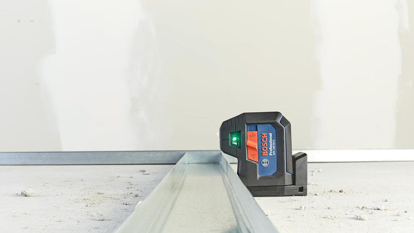BOSCH GPL100-50G Green-Beam Self-Leveling Alignment Laser, Includes 2 AA Batteries, Built-In Multipurpose Mount, & Hard Carrying Case