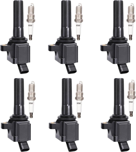 Set of 6 Ignition Coil Pack and Spark Plugs Fits for 4.2 L6 2006 2007 2008 2009 Chevy Trailblazer GMC Envoy Spark Plugs and Coils 4.2L Replaces UF497 C1558