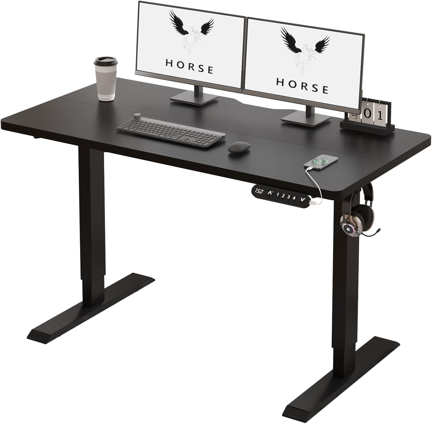 48 X 24 inch Electric Height Adjustable Standing Desk, Computer Table for Home Office Desk with Black Frame & Rustic Brown Top