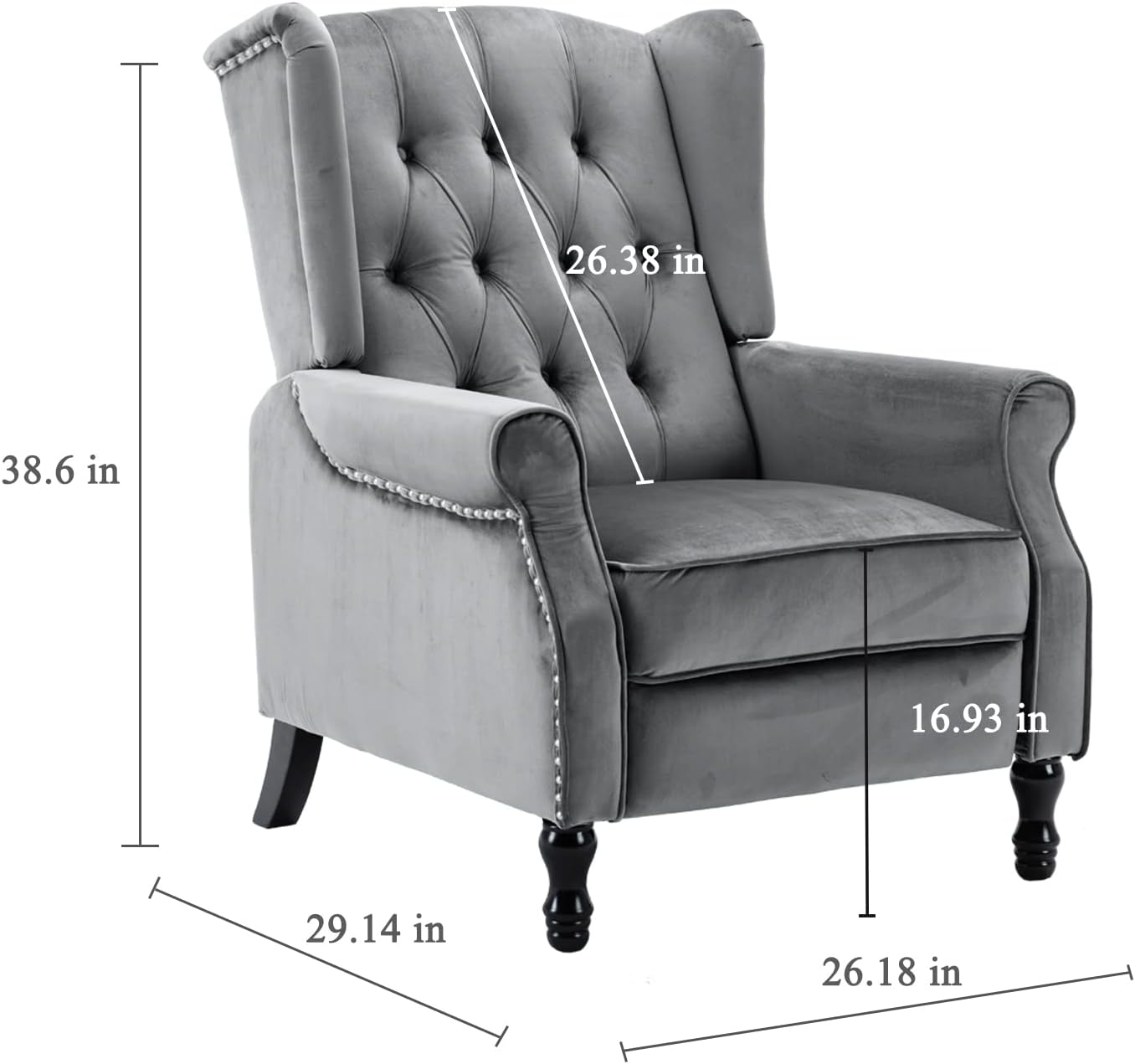 Artechworks Velvet Tufted Push Back Arm Accent Chair Recliner Single Reclining for Adjustable Club Chair Home Padded Seating Living Room Lounge Modern Sofa,Grey