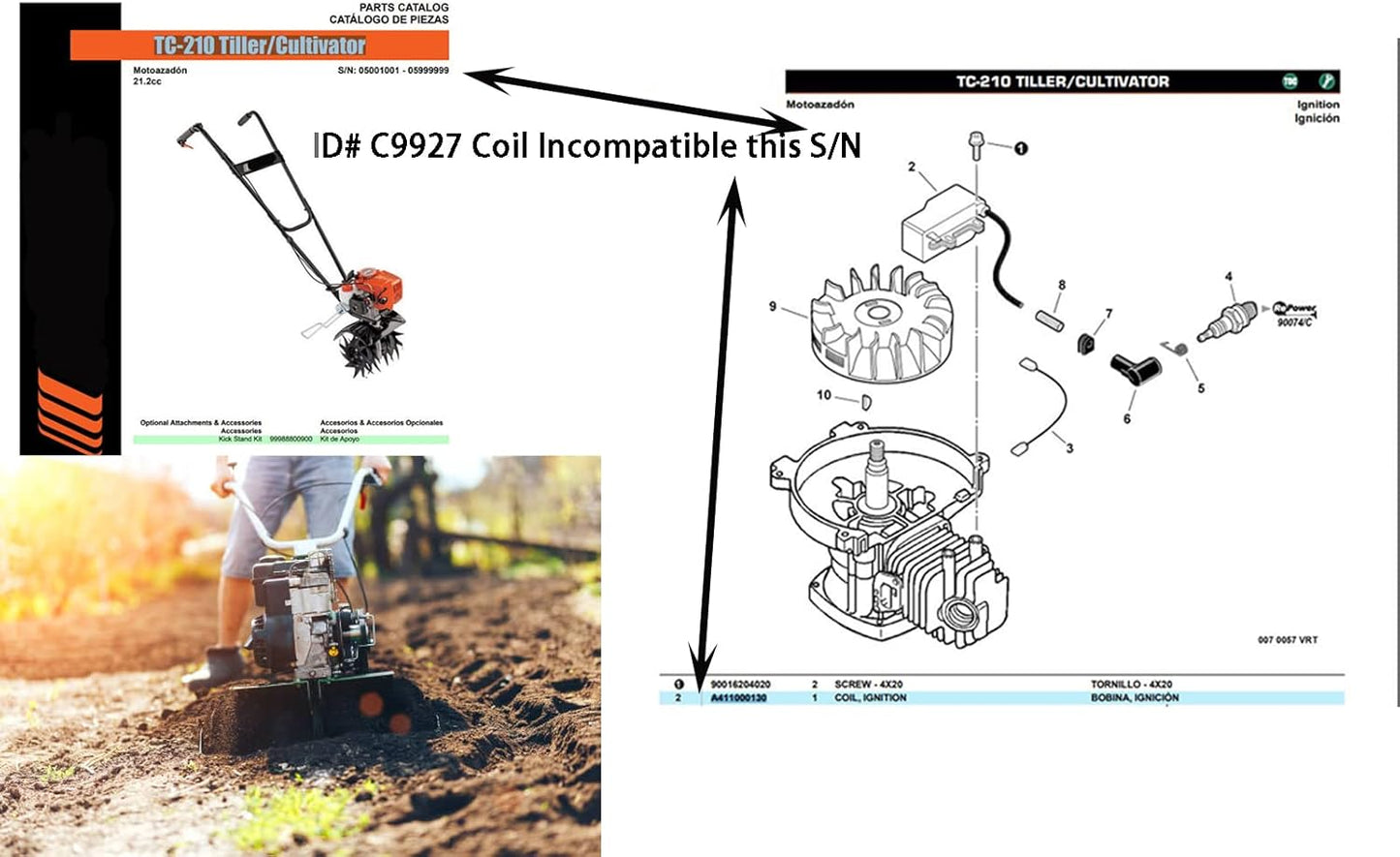 A411000220,ID#C9927 Tiller Cultivator Ignition Coils for Echo Mantis Tiller,Replaces Coil A411000221