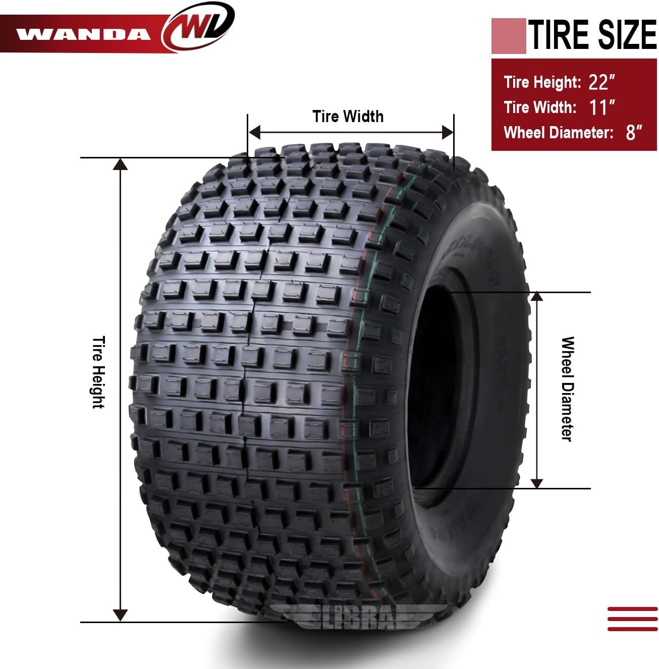 WANDA 2 New ATV Tires 22X11-8 22x11x8 4PR P323-10032