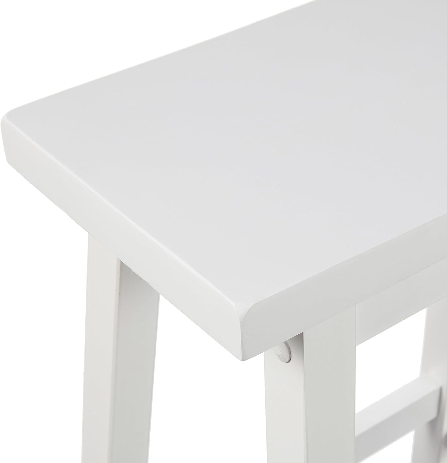 Amazon Basics Solid Wood Saddle-Seat Kitchen Counter Barstool with Footrest, Easy Assembly - 24-Inch Height - White - Set of 2