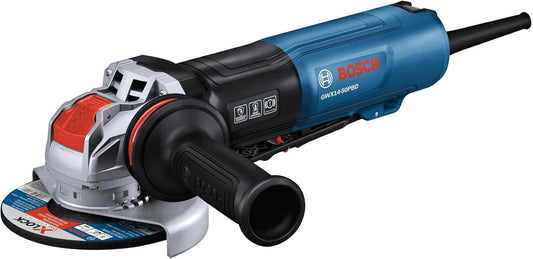 BOSCH GWX14-50PBD 5 In. X-LOCK™ Angle Grinder - 13-Amp Motor, 11,500 RPM, Lightweight Design, Paddle Switch, Brake System, Anti-Vibration Handle, KickBack Control, Overload Protection