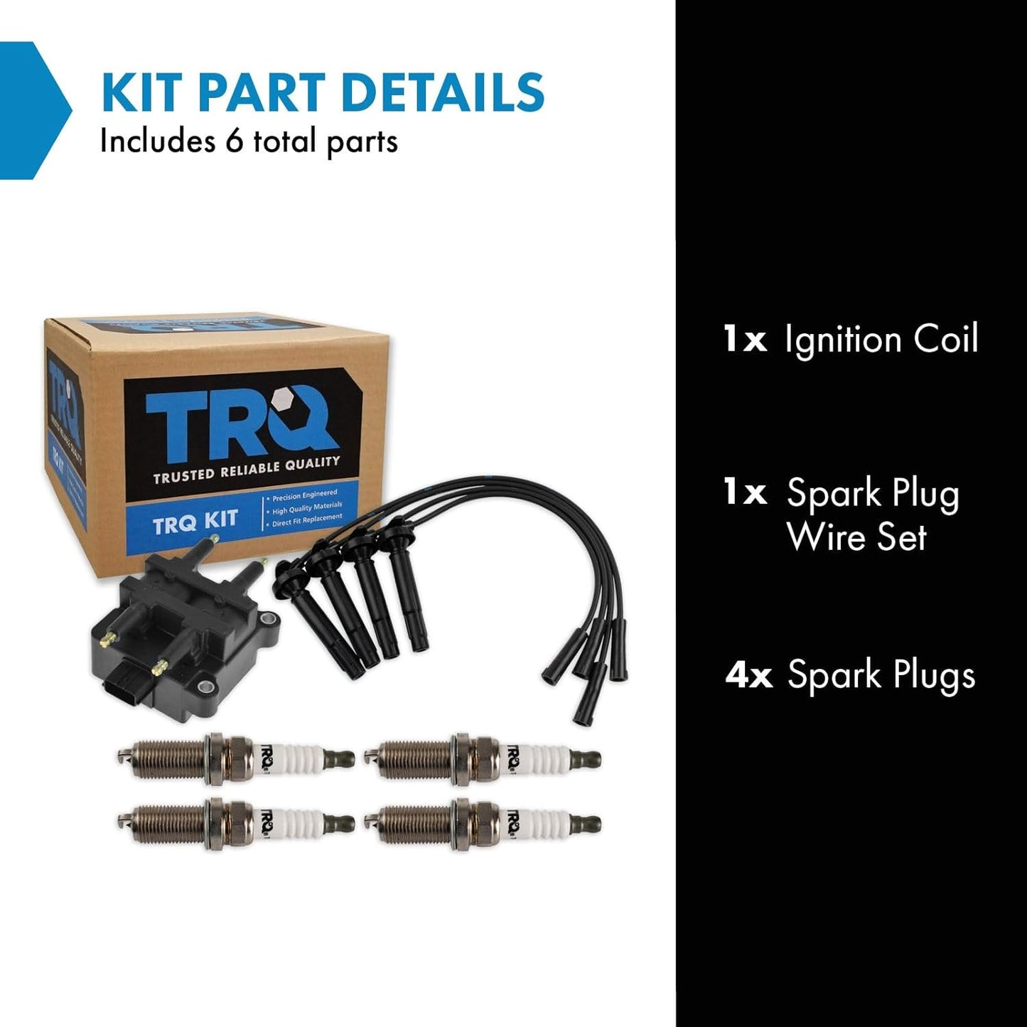 TRQ Ignition Kit Ignition Coil Spark Plugs Wire Set Compatible with 2003-2006 Subaru Baja 1999-2004 Forester Impreza Legacy 2000-2004 Outback