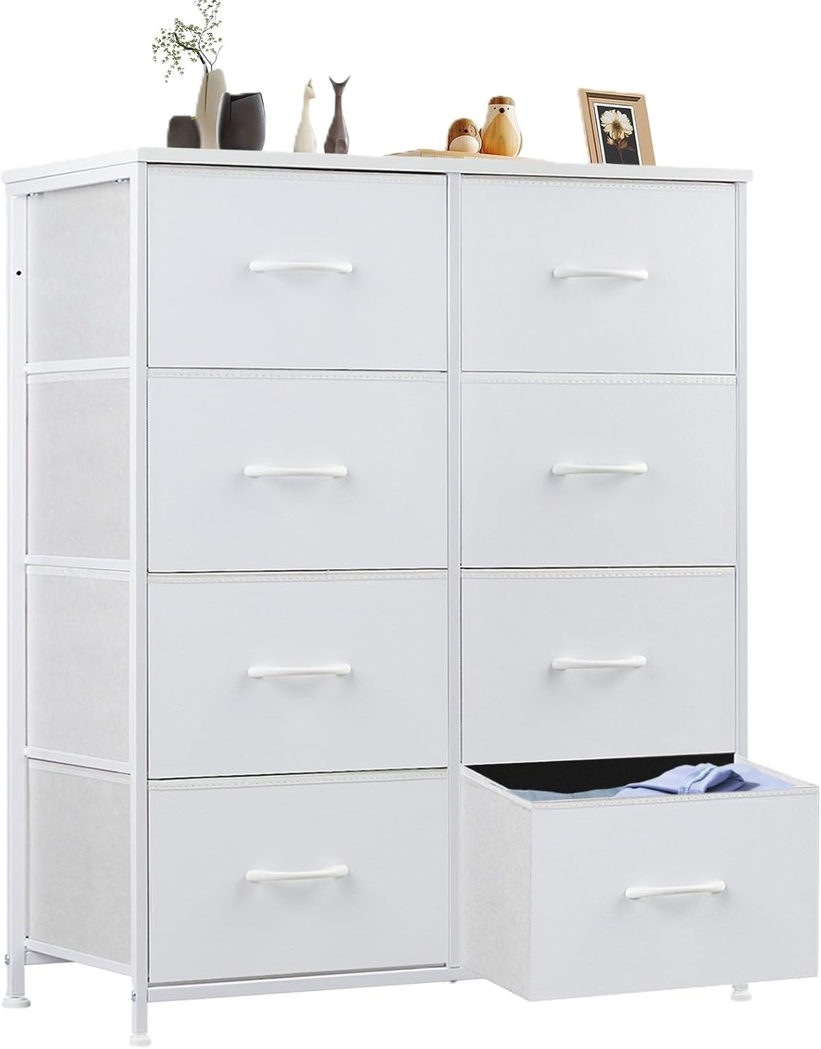 Sweetcrispy Dresser, Dresser for Bedroom Drawer Organizer Storage Drawers, Fabric Storage Tower with 8 Drawers, Chest of Drawers with Steel Frame, Wood Top for Nursery, Living Room, Closet