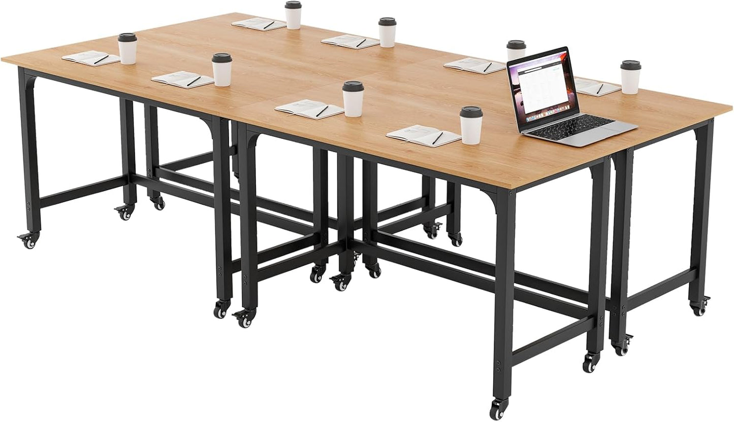 Tangkula 48” Mobile Computer Desk with Storage Bag & 2 Hanging Hooks, Rolling Home Office Writing Study Desk, Rolling PC Workstation with Lockable Universal Casters for Study Room, Bedroom