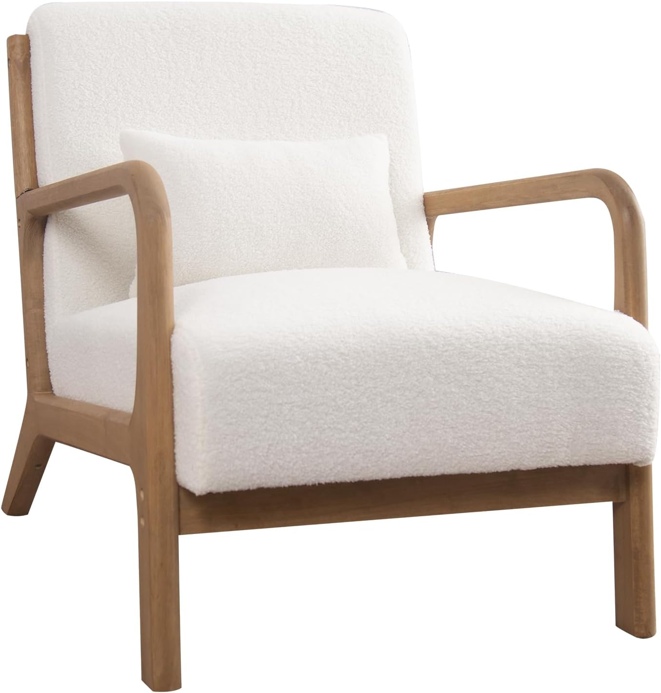 ANJ Modern Arm Chairs Set of 2, Mid-Century Modern Accent Chair Upholstered Lounge Chair with Pillow and Solid Wood Frame, Comfy Lambswool Chairs for Living Room