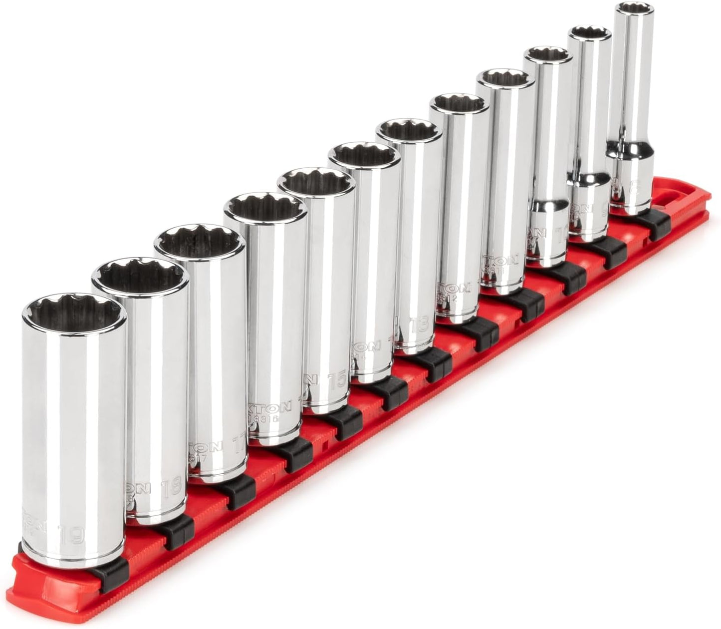 TEKTON 3/8 Inch Drive 12-Point Socket Set with Rails and Tray, 30-Piece (1/4-1 in.) | SHD91210