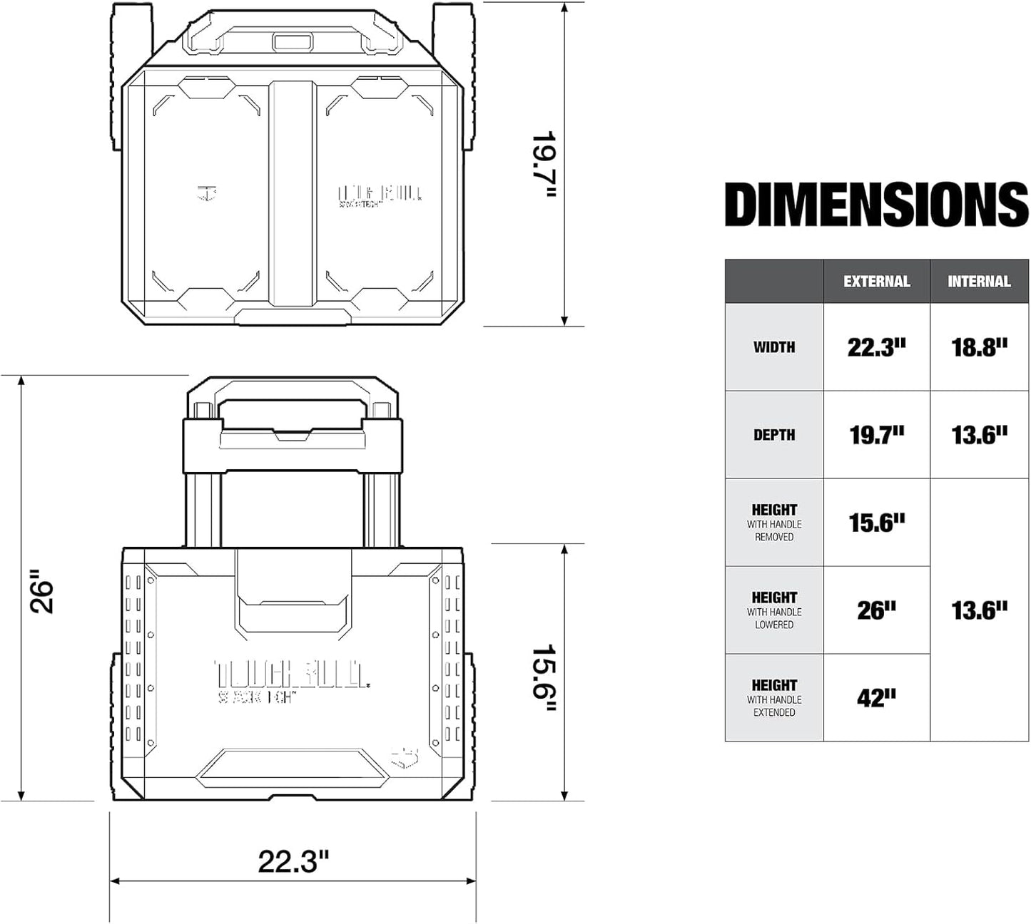 ToughBuilt StackTech Rolling Tool Box, Heavy-Duty Portable Tools Organizer, 250 lb Capacity - Stackable and Waterproof Toolbox Storage System with Lockable Lid and 9-Inch All-Terrain Wheels