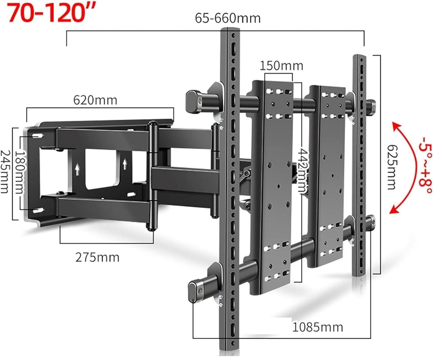 Adjustable TV Wall Mount Bracket Fits 70 120 Inch LCD TVs Dual Swivel Design Max VESA 1000x600mm Sturdy 6 Arm Support for Optimal Viewing Angle