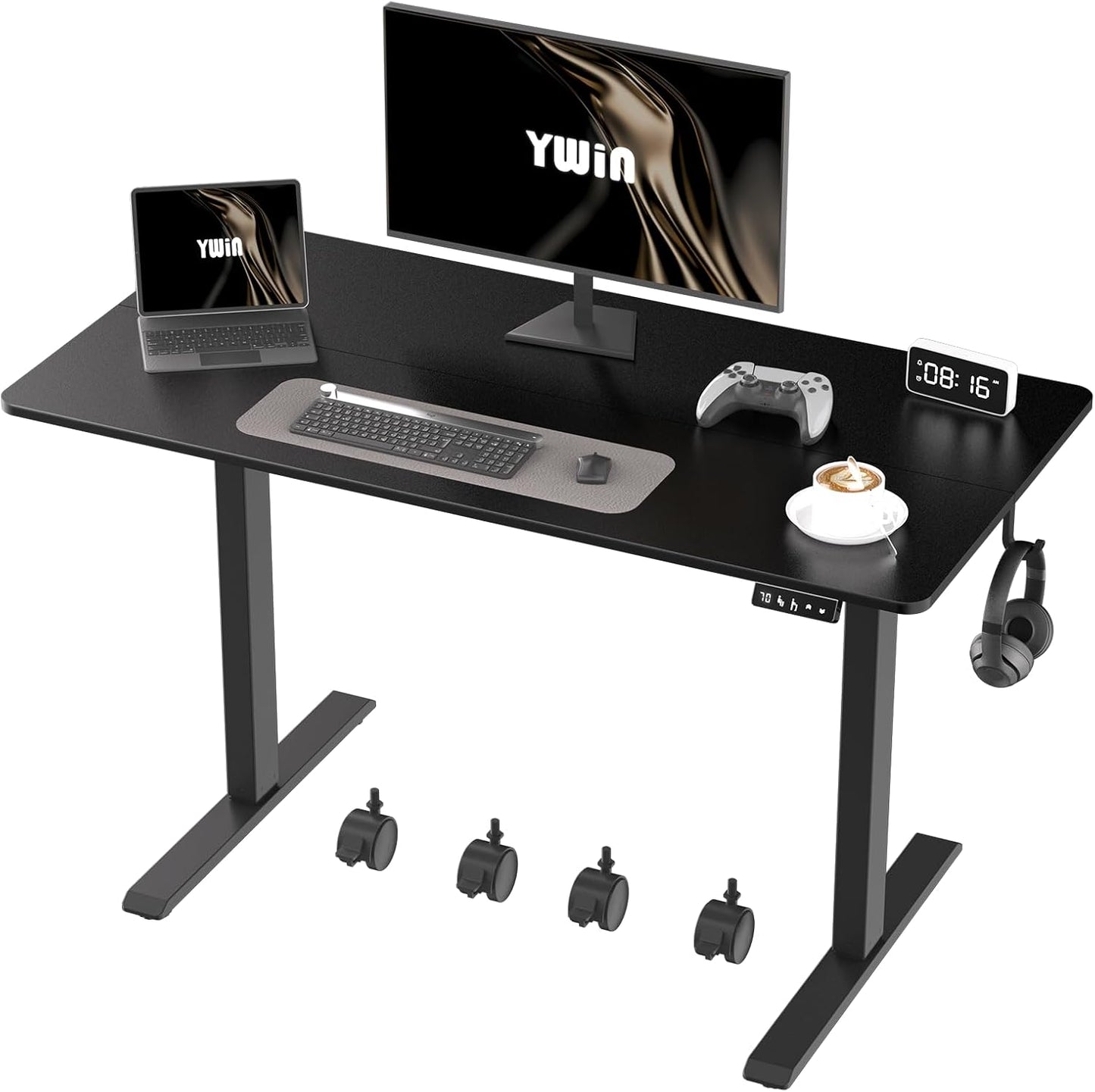 Ywin Electric Height Adjustable Standing Desk, 55 x 24 inches Sit Stand Desk with Wheels, Ergonomic Stand Up Desk for Home Office