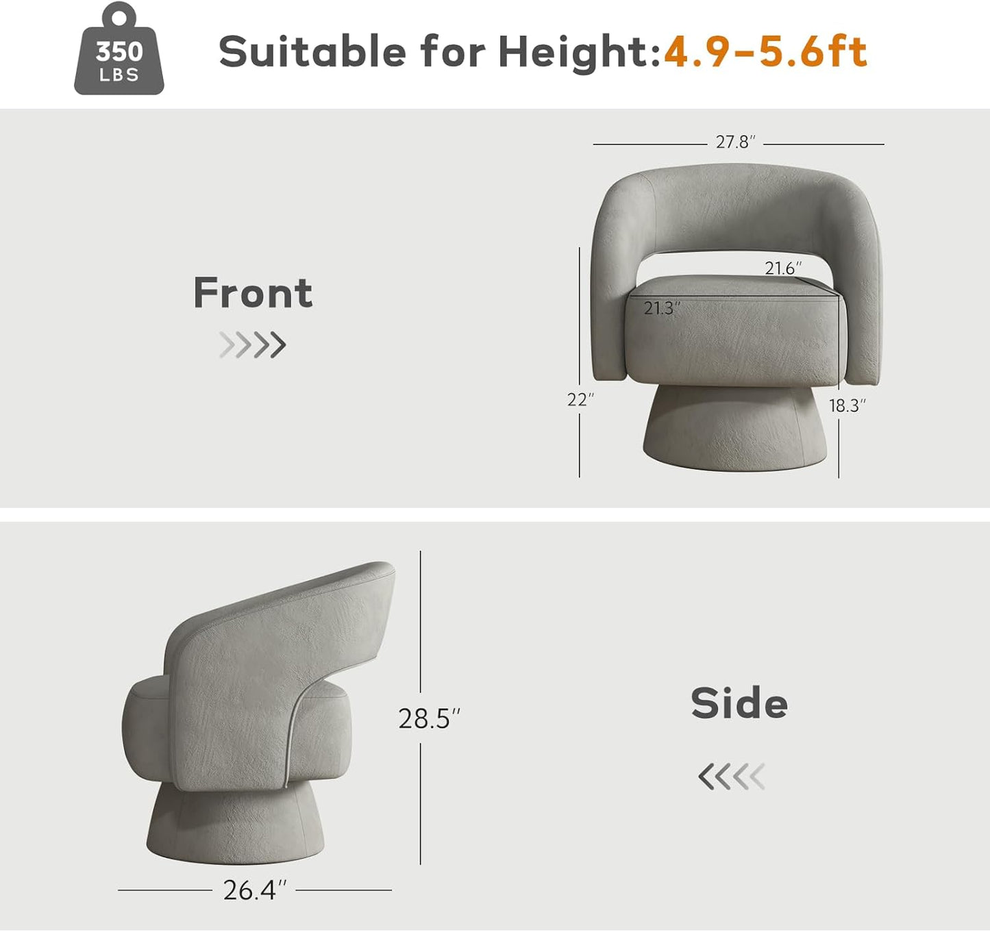 ANJ Swivel Accent Chair Set of 2, Modern Luxury Velvet Accent Chair, Comfy Round Armchiars, 360 Degree Swivel Barrel Chairs for Living Room, Bedroom Office, Grey