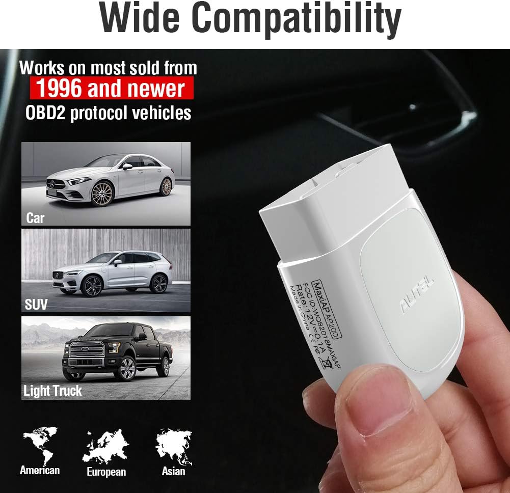 Autel AP200(HT200) Bluetooth OBD2 Scanner, Code Reader with Full Systems Diagnoses and 19 Service Functions, Mini Size Version of MK808 Diagnostic, Vehicle Scan Tool for iPhone & Android Devices