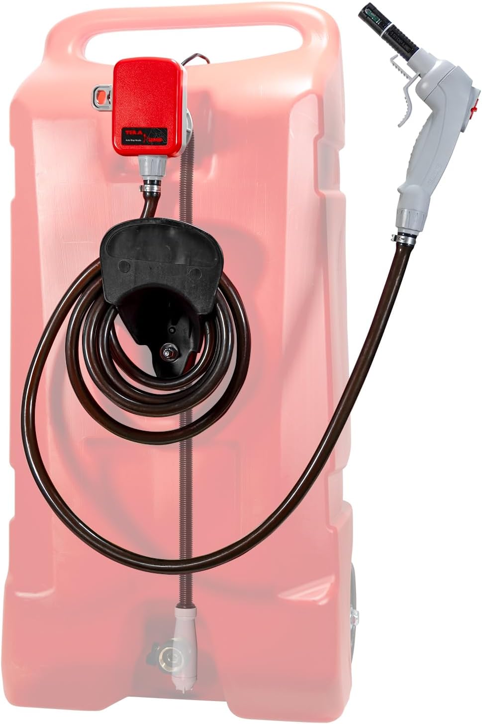 TERA PUMP TRFA03-XL Universal Gas Can Adapter Cap Battery Powered Fuel Transfer Pump (2.3 GPM) No Spill Sensor, 4.27 ft Vinyl Hose, Utility Jug Adapter, Power Nozzle, 4x AA Power