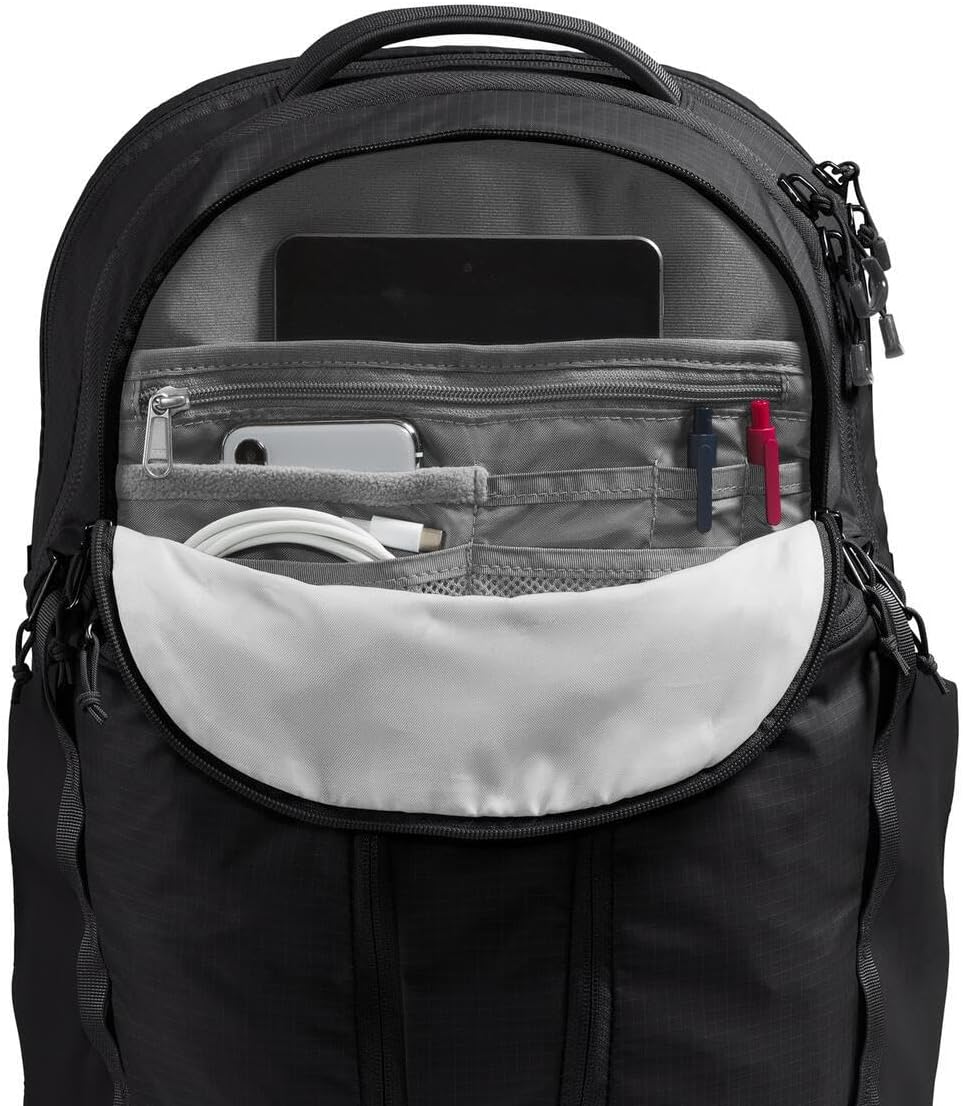 THE NORTH FACE Women's Surge Commuter Laptop Backpack | Everyday Travel Bag with 16" Laptop Sleeve, Water-Repellent Finish, Women-Specific Fit, TNF Black/TNF Black-NPF, One Size
