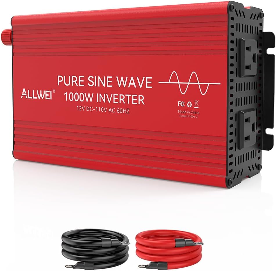 ALLWEI 1500W Pure Sine Wave Inverter 12V DC to 110V/120V AC Converter, Surge 3000W | Power Inverters Vehicles with 2 AC Outlets, RV Truck Boat Home Outdoor & Off-Grid Solar Inverter, Smart LCD Display