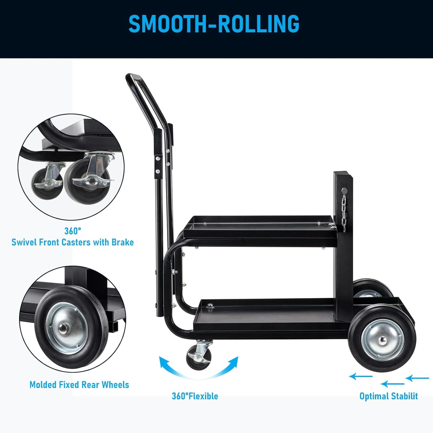 Welding Cart, MIG TIG ARC Welder Cart w/Upgraded Handle, Galvanized Casters,175lbs Capacity Portable Welding Tank cart, Plasma Cutting Machine, Larger Running Gear with Cylinder Rack