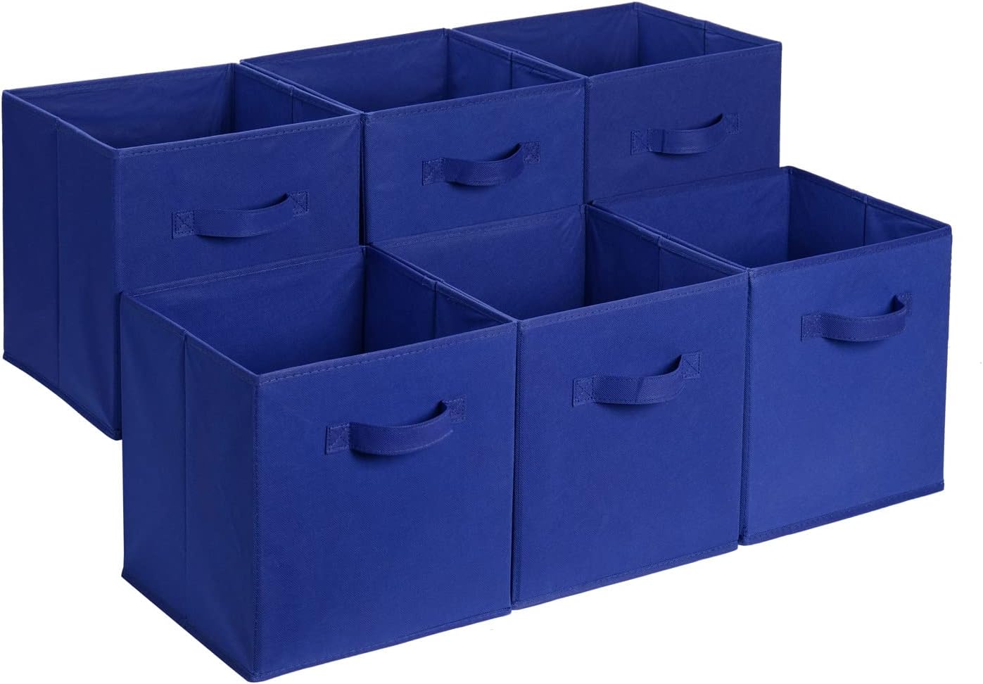 Amazon Basics Collapsible Fabric Storage Cubes Organizer with Handles, Sturdy, Beige, 10.5-x-10.5-x-11-inch, Pack of 6
